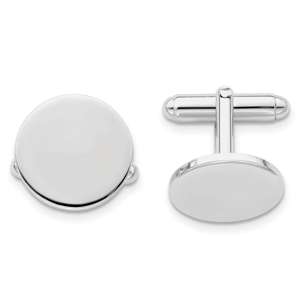 Kelly Waters Rhodium-plated Polished Round Engravable Cuff Links