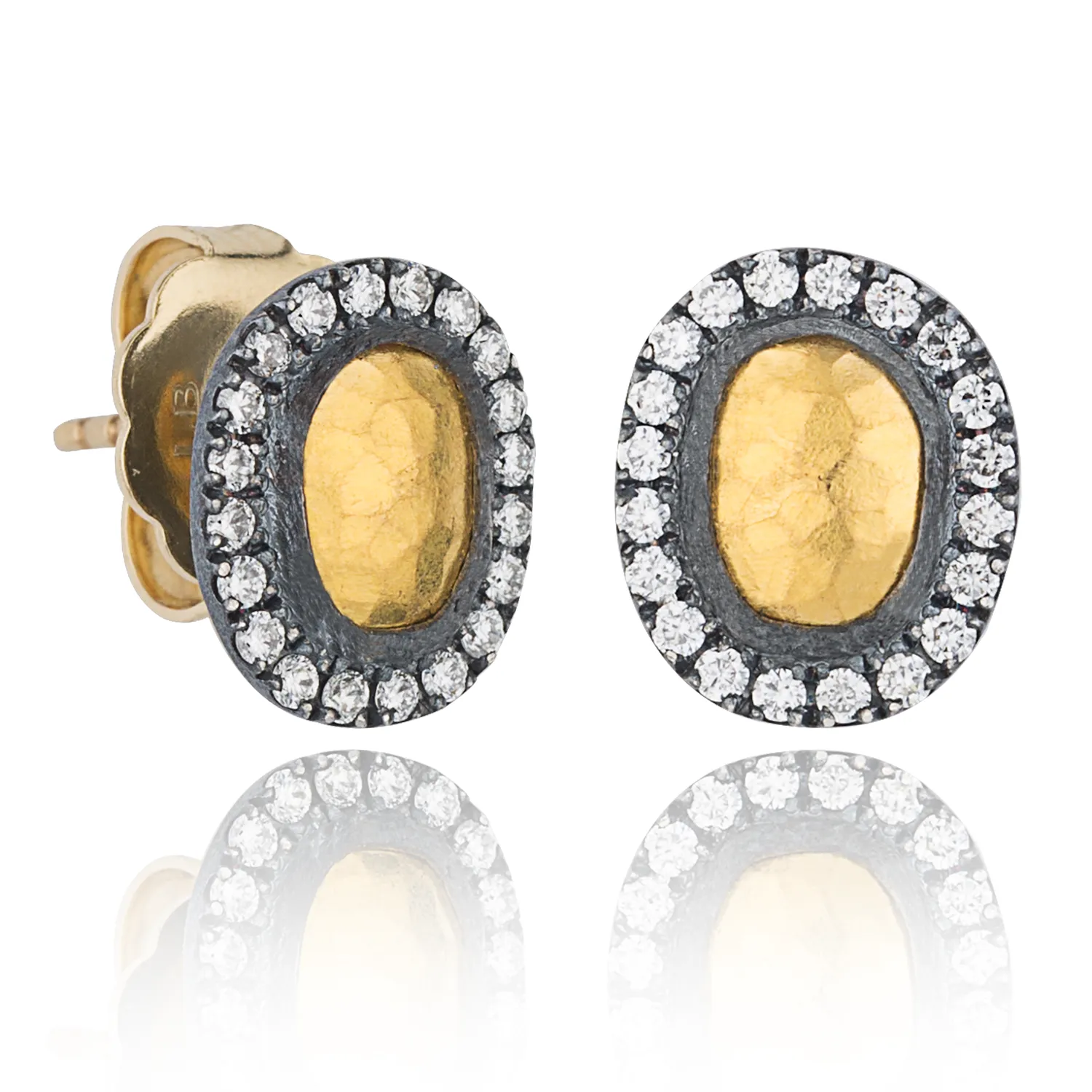 Lika Behar Reflection Stud Earrings Sterling & 24K Gold with Diamonds RFL-E-301-GOXD