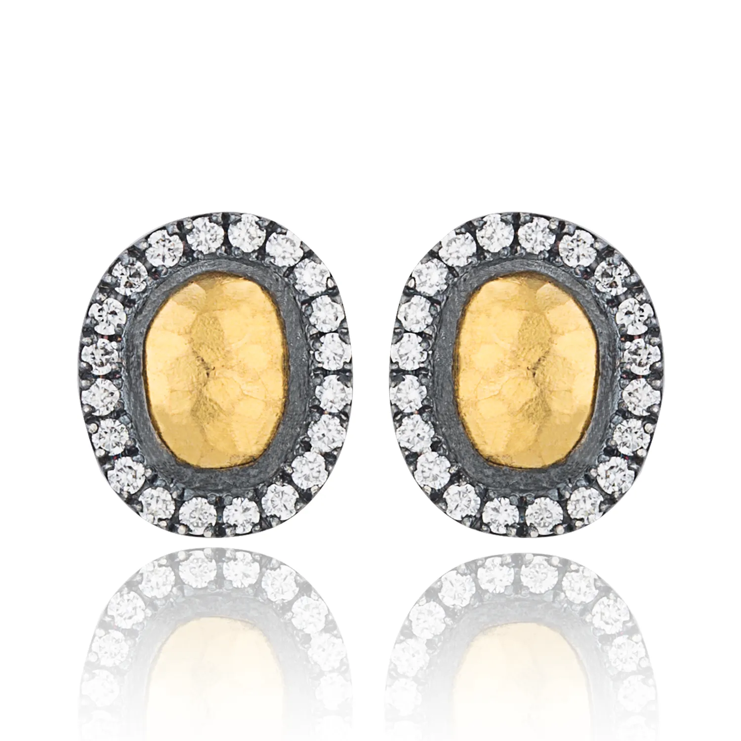 Lika Behar Reflection Stud Earrings Sterling & 24K Gold with Diamonds RFL-E-301-GOXD