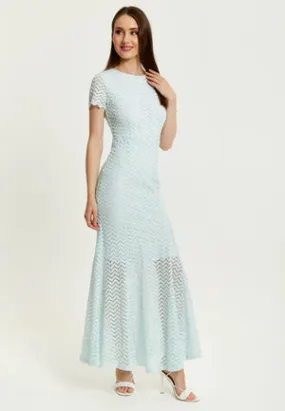 Liquorish Light Blue Lace Maxi Dress With Open Back Detail