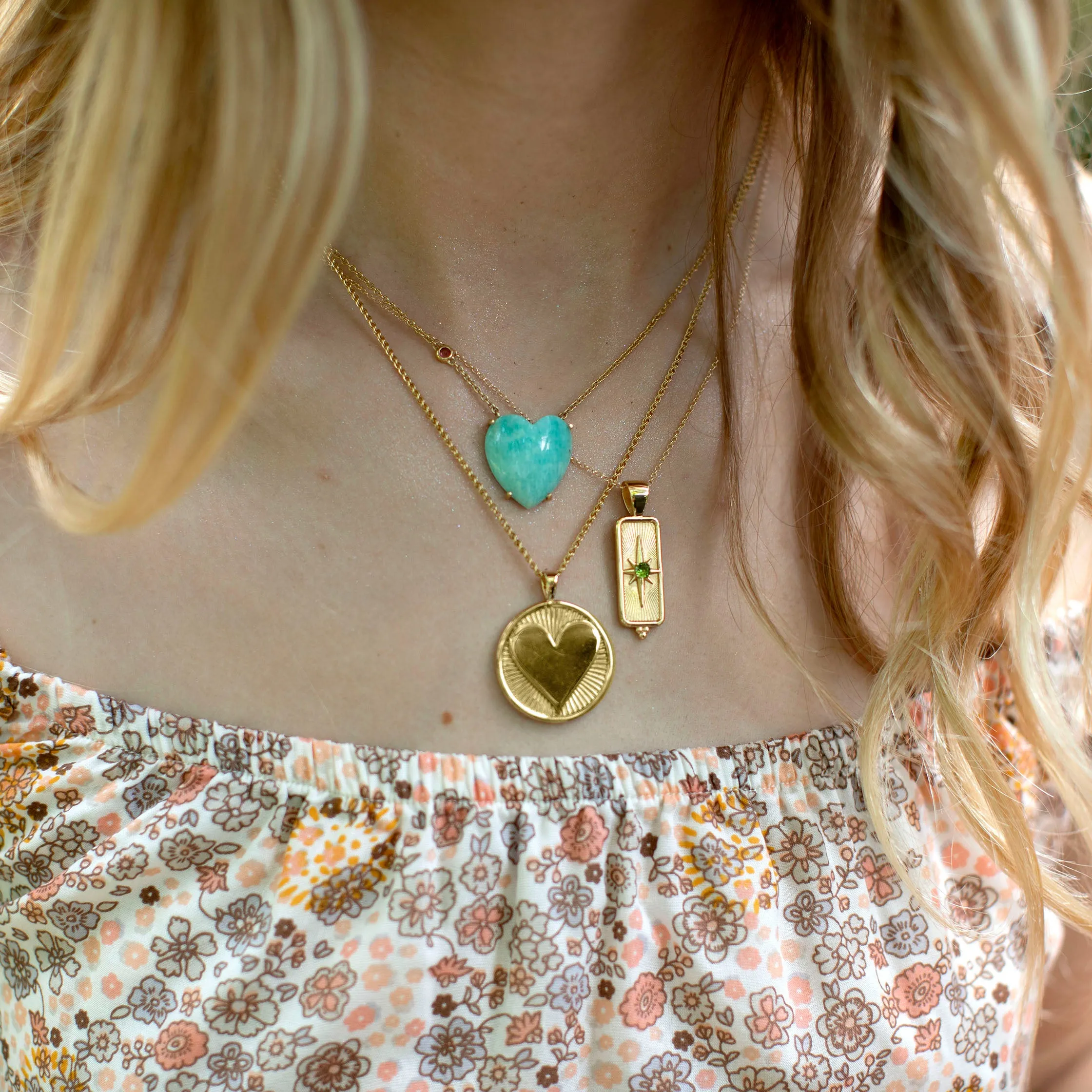 LOVE Amazonite Carved Heart Necklace with Gold Setting SALE