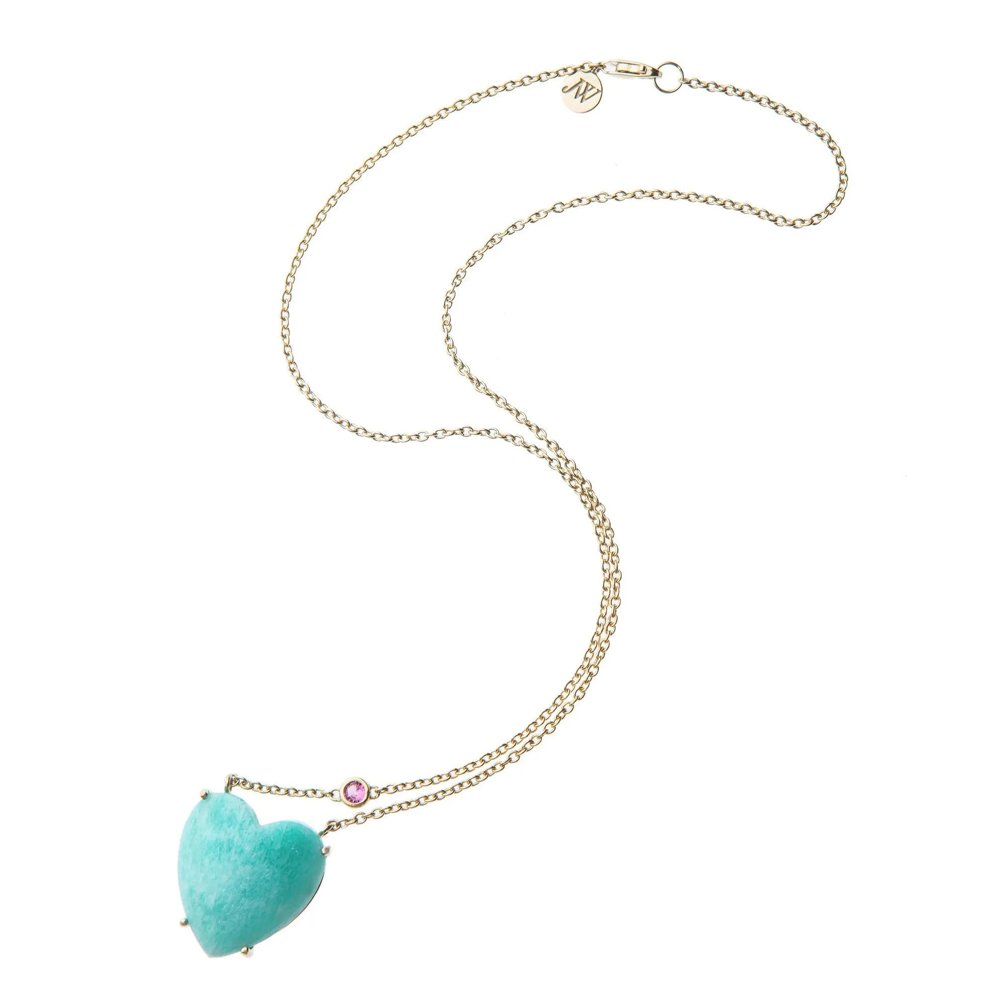 LOVE Amazonite Carved Heart Necklace with Gold Setting SALE