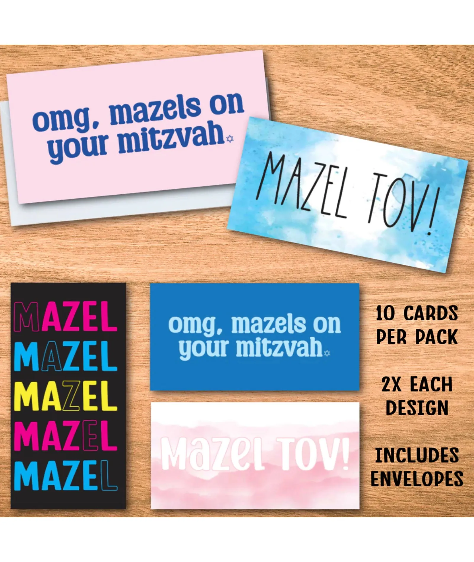 Mazel Tov Mitzvah Folded Gift Card Set Pack of 10