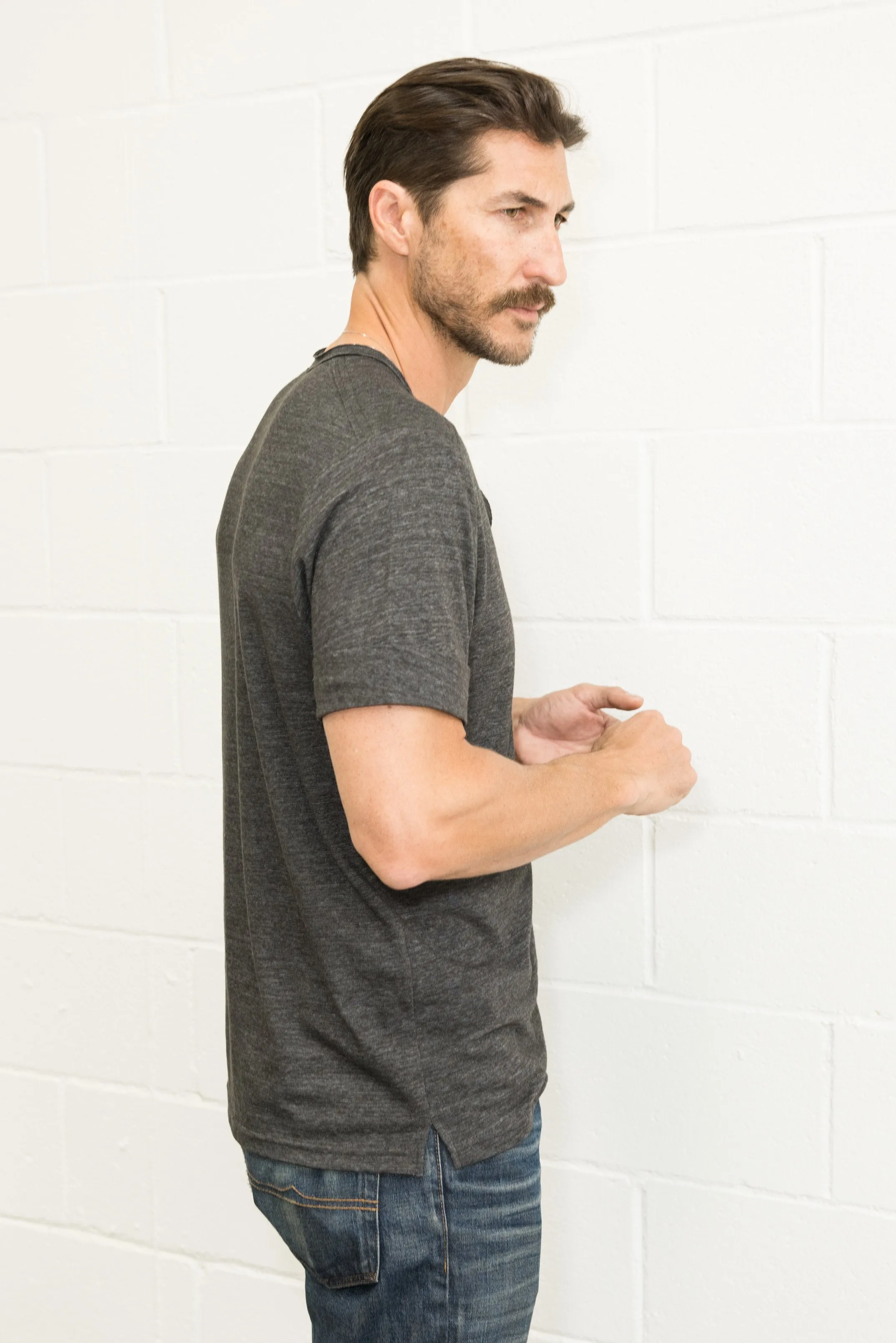 Men's Jersey Raw Neck Curved Pocket Tee