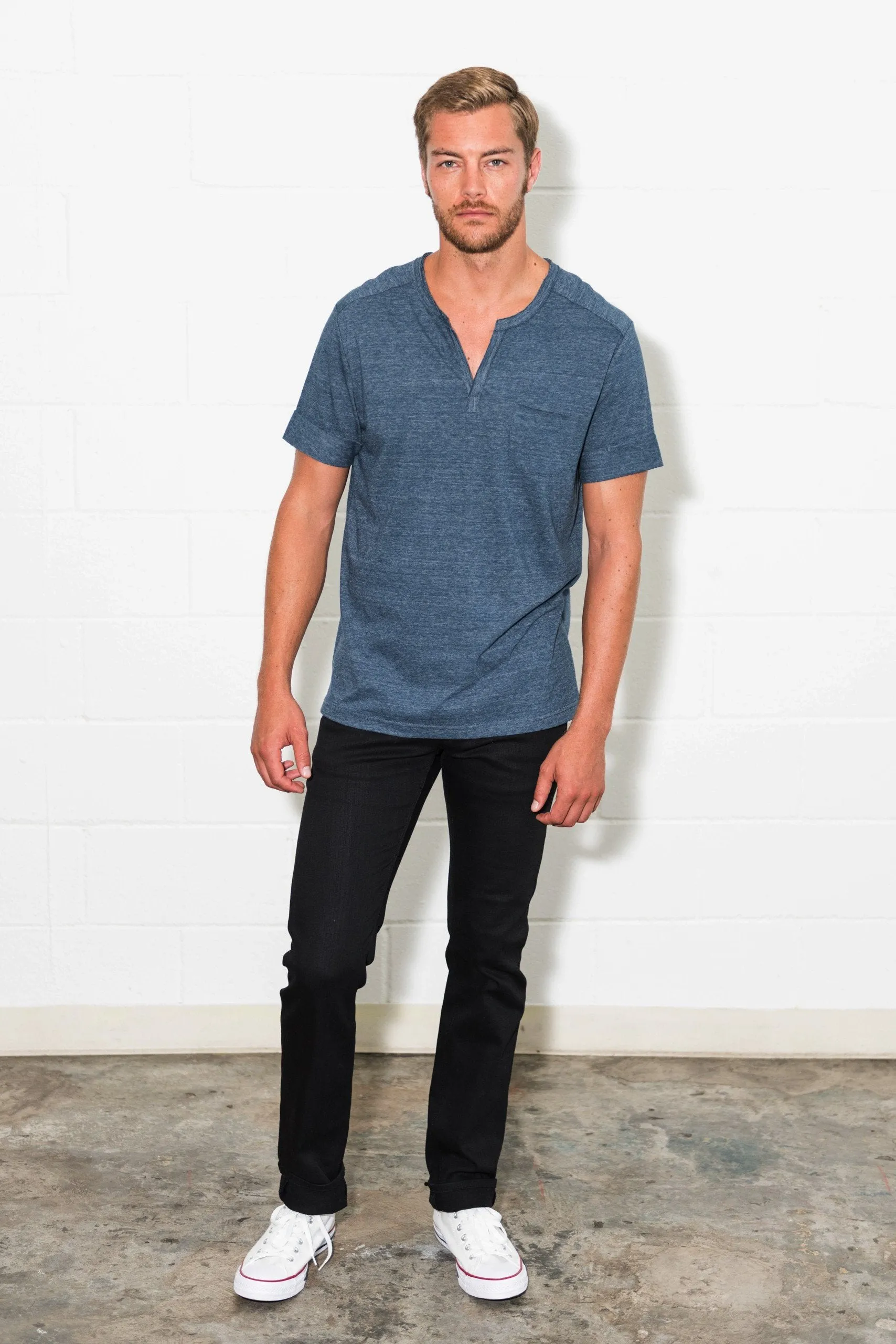 Men's Jersey Raw Neck Curved Pocket Tee