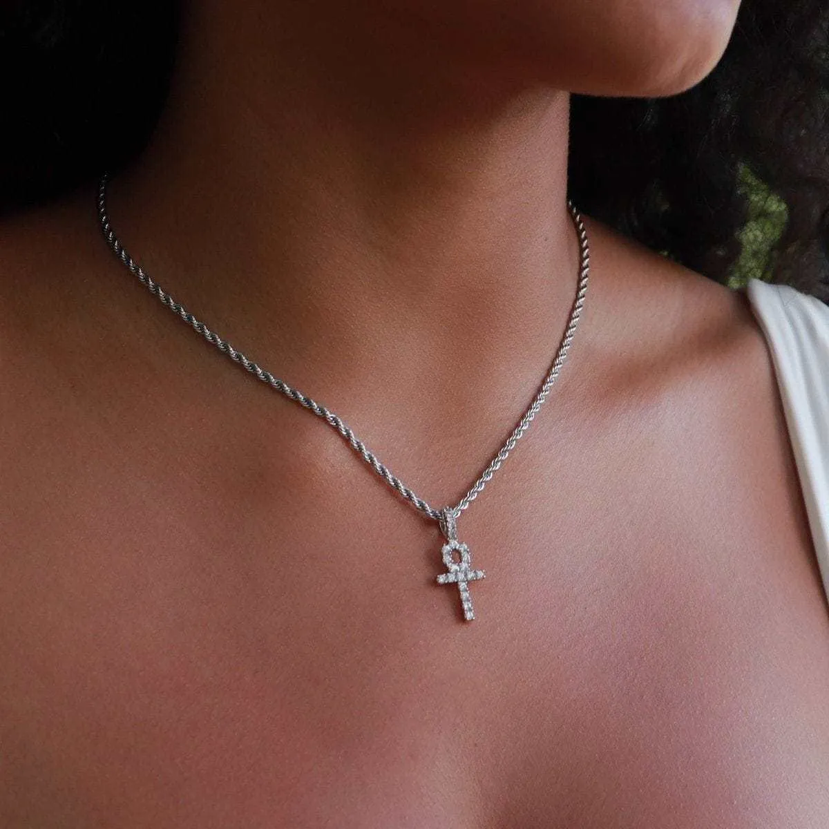 Micro Ankh Cross in White Gold