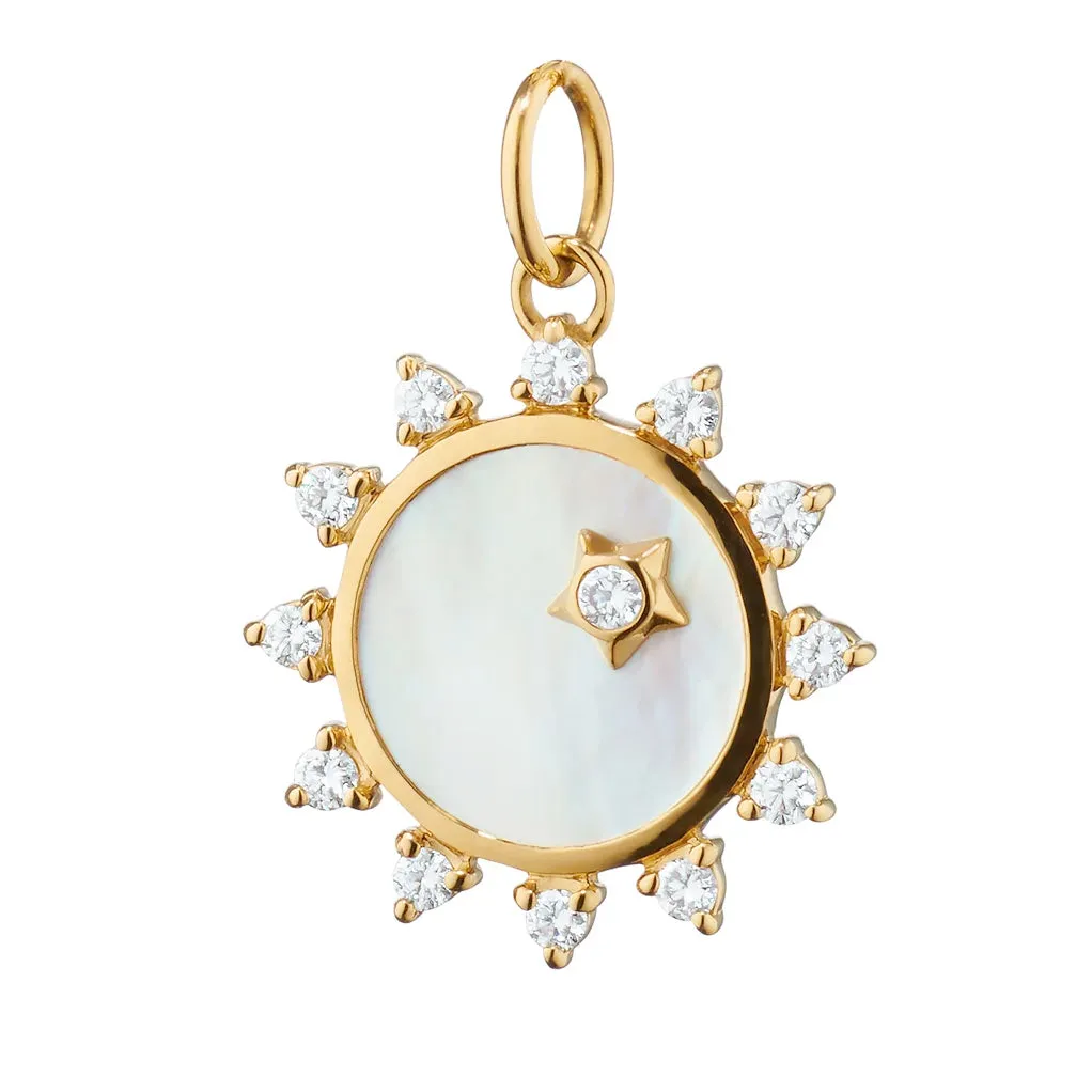 Monica Rich Kosann 18K Gold Mini Mother of Pearl Diamond Sun Charm