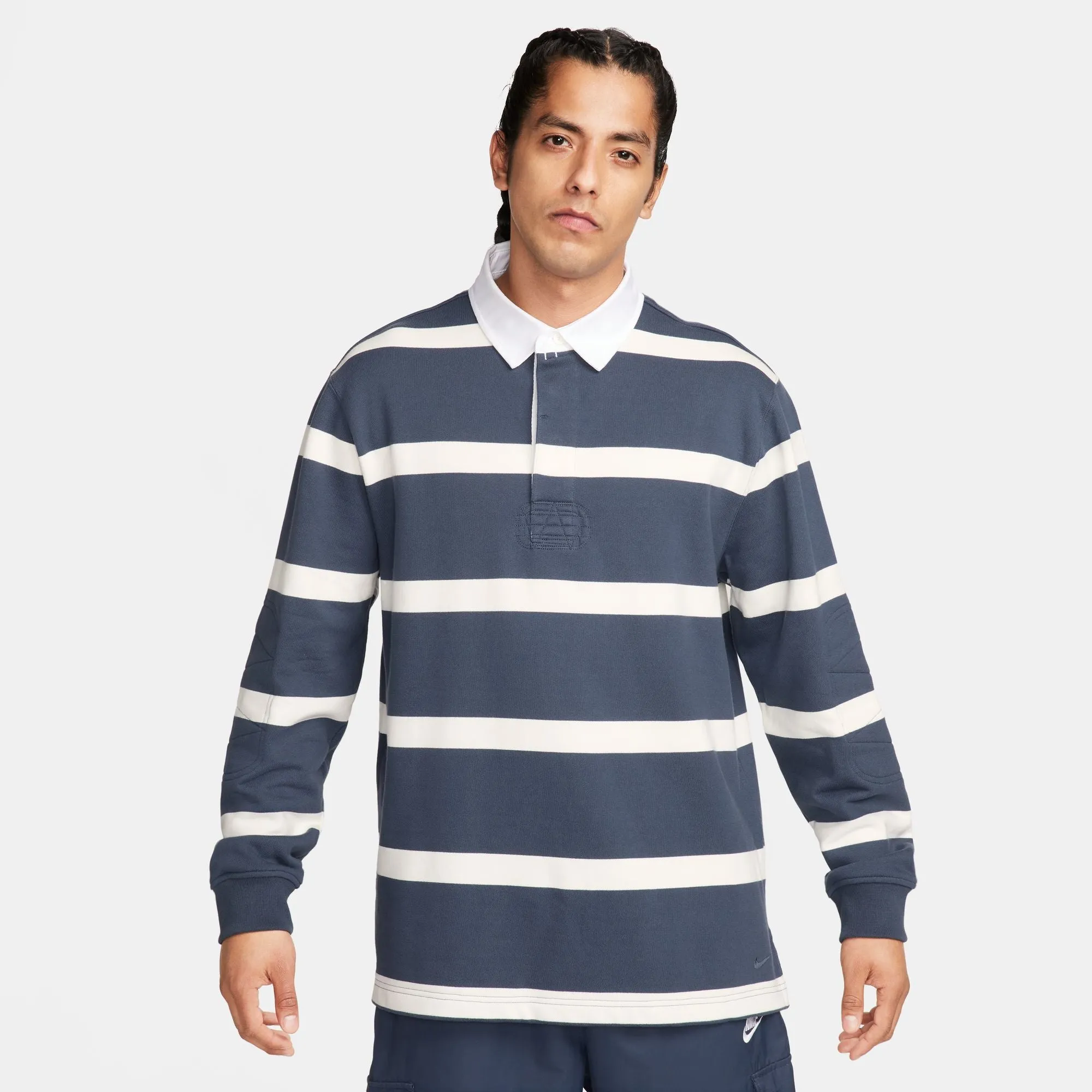 Nike Striped Heavyweight Rugby Shirt (Thunder Blue/White)