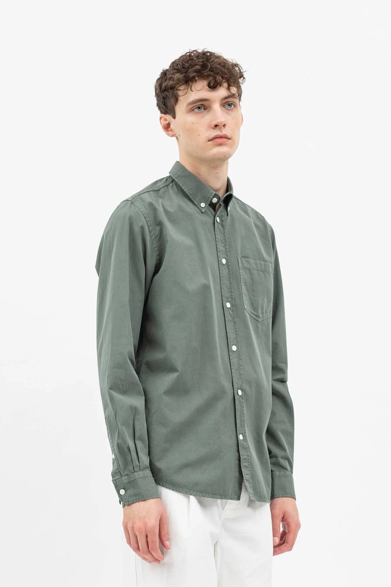 Norse Projects Anton Light Twill Shirt in Dried Sage Green