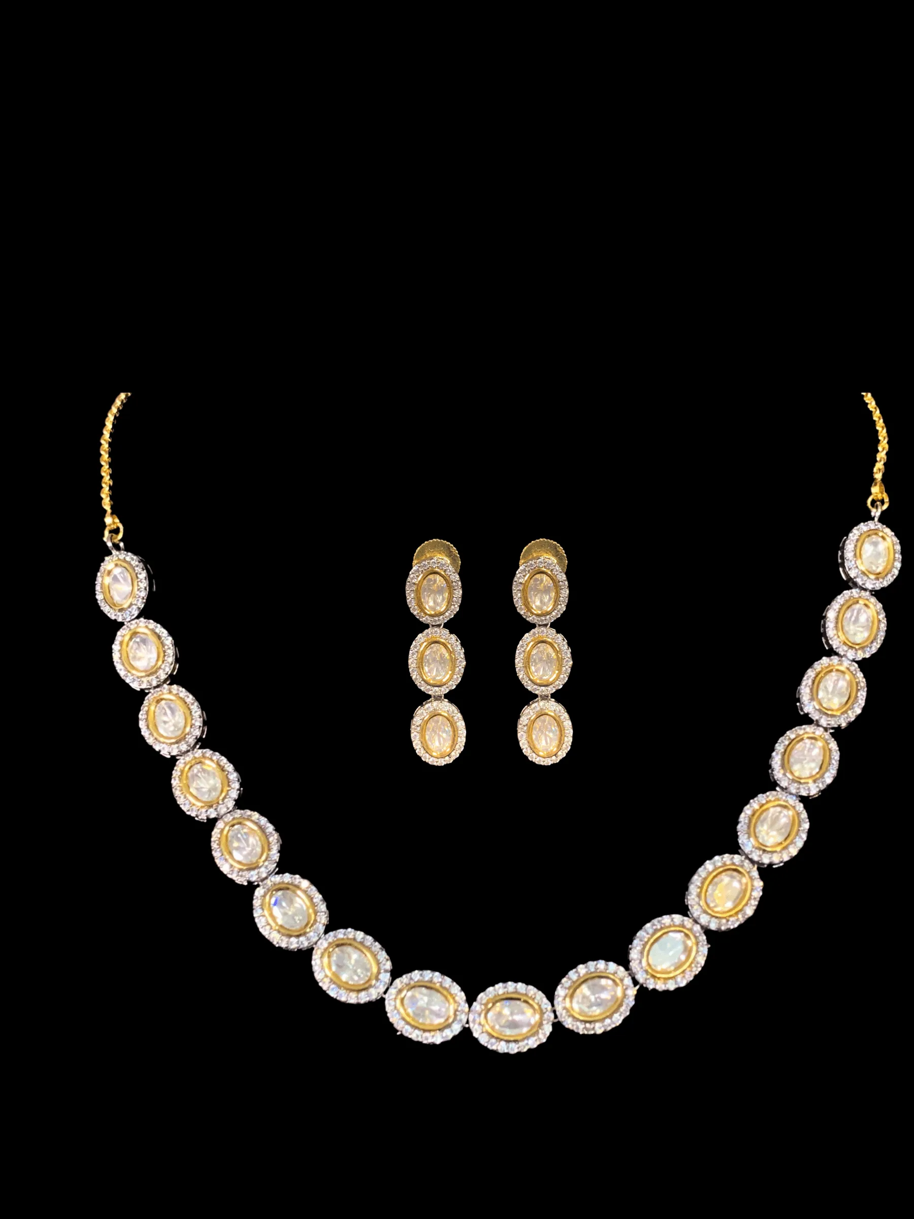 NS334 Victorian  plated polki necklace set ( READY TO SHIP )