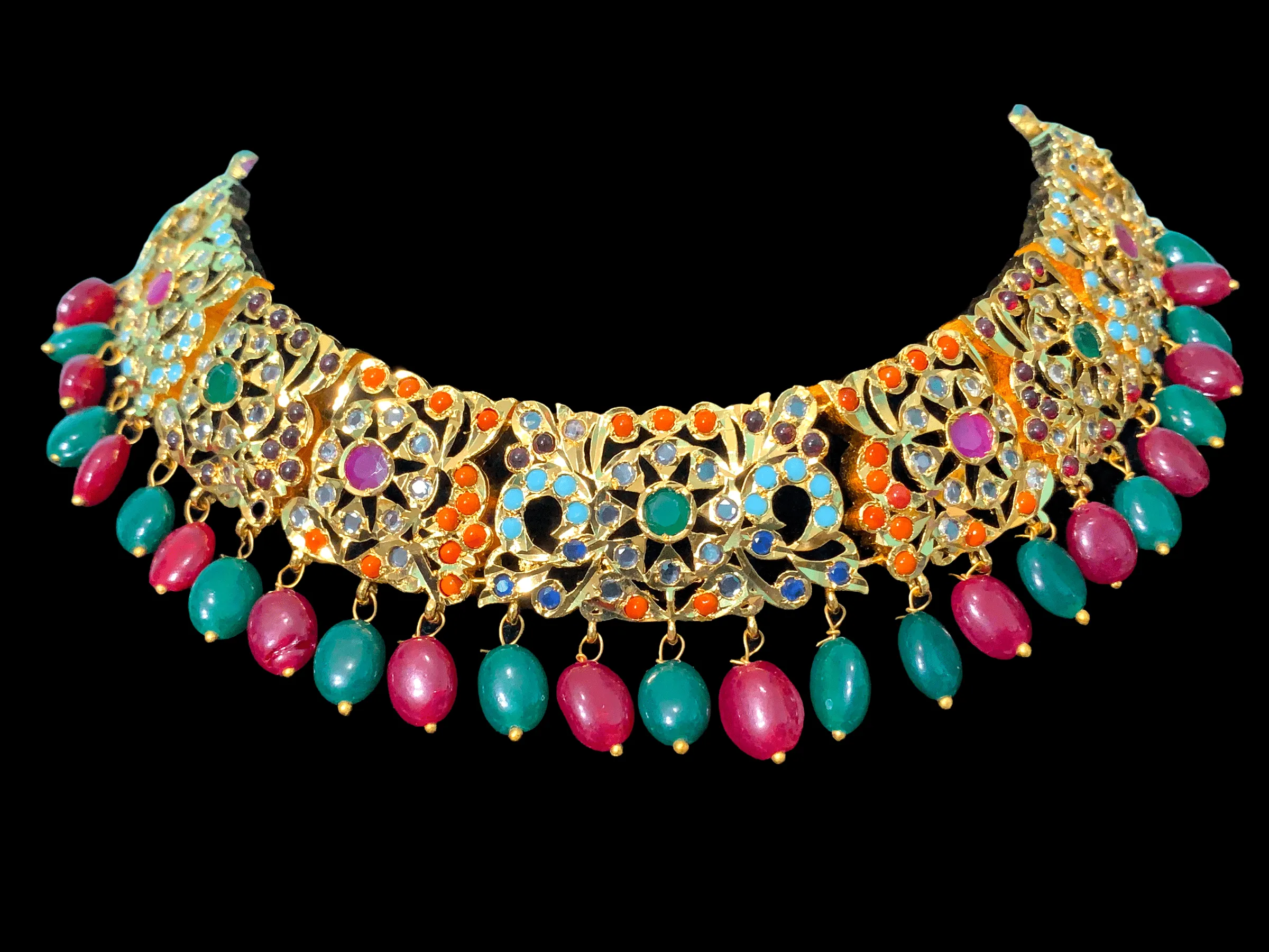 NS338 Heena necklace set in Navratan   ( READY TO SHIP)