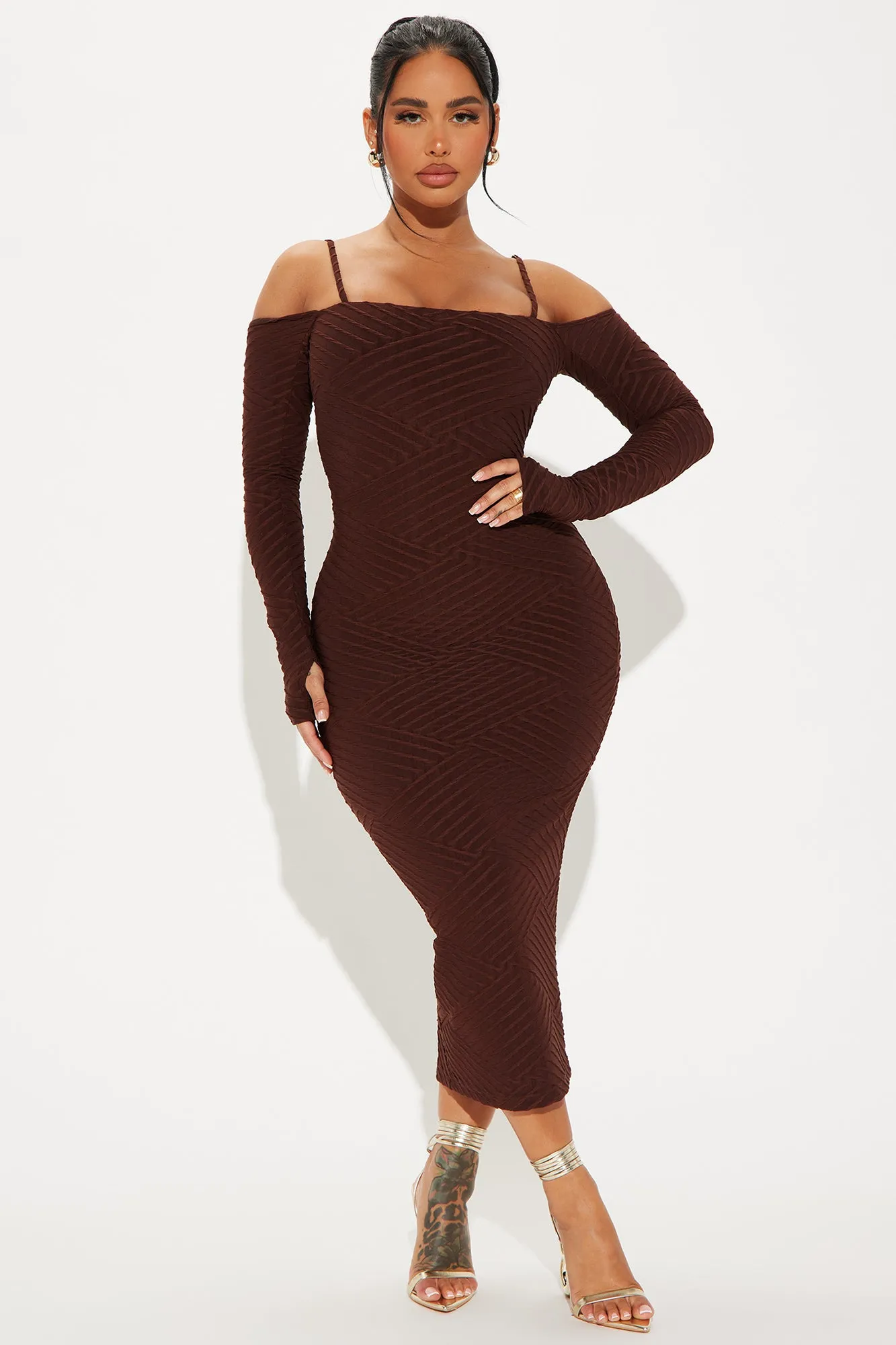 Paola Textured Midi Dress - Chocolate