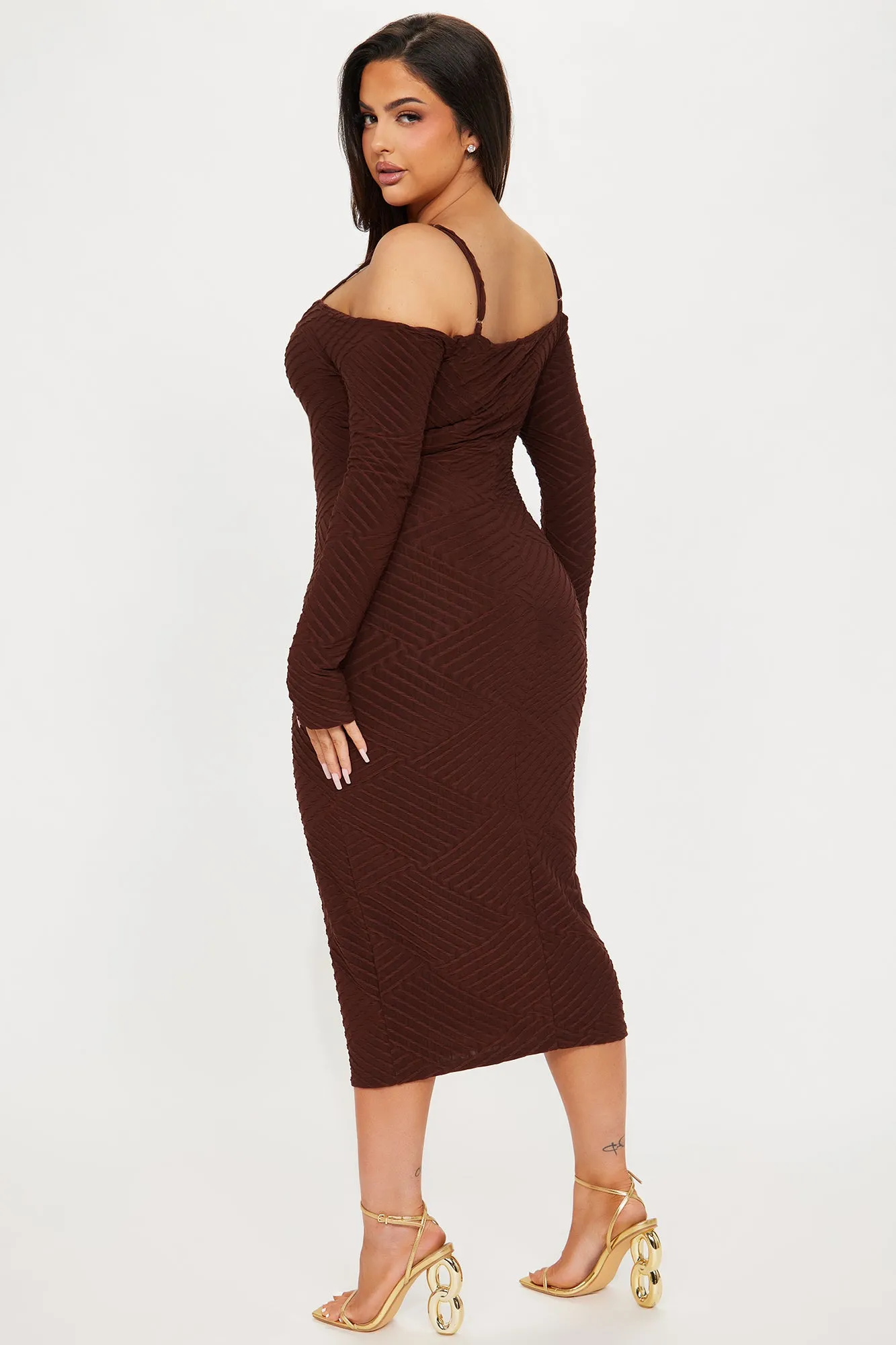 Paola Textured Midi Dress - Chocolate