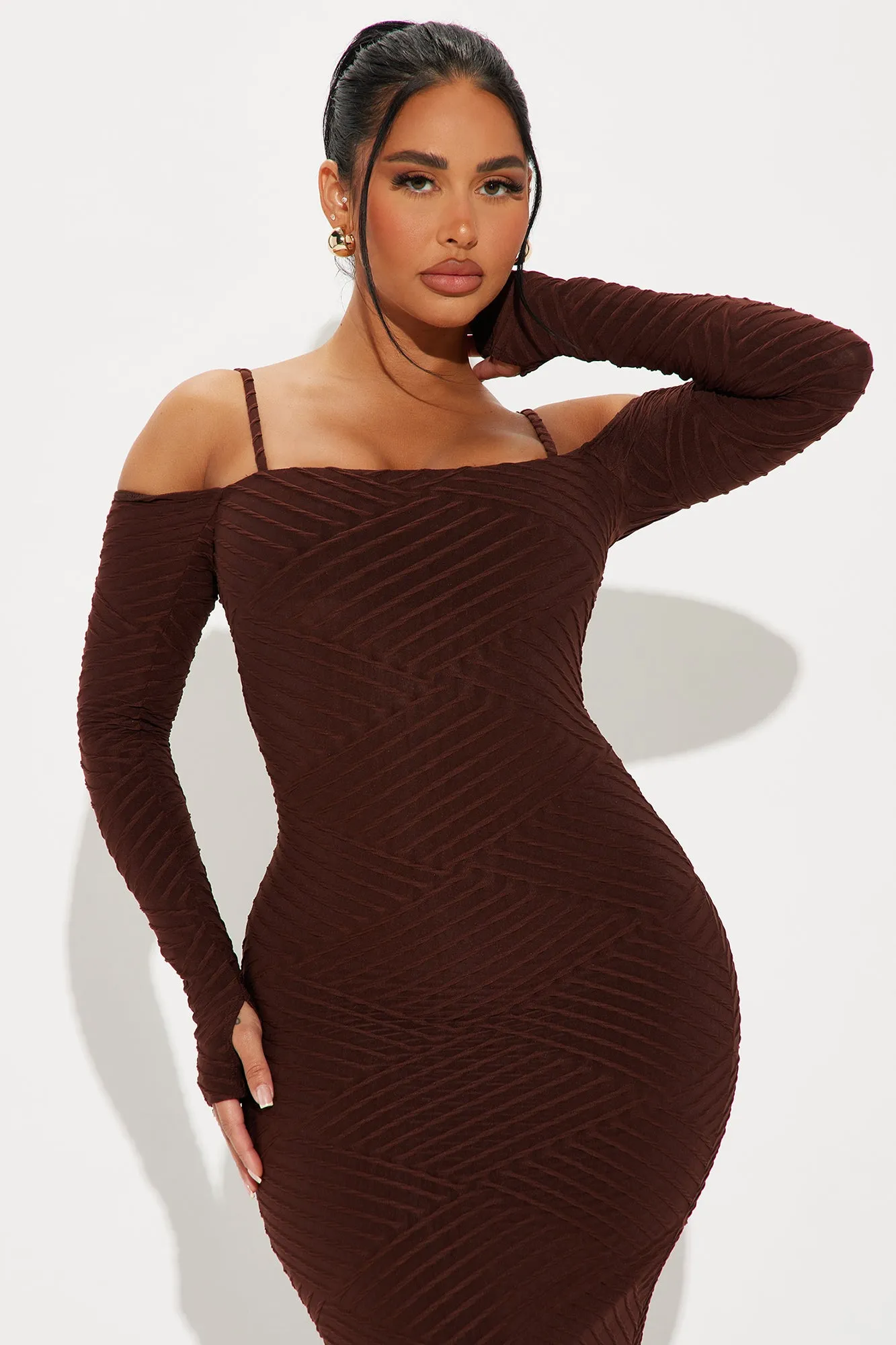 Paola Textured Midi Dress - Chocolate