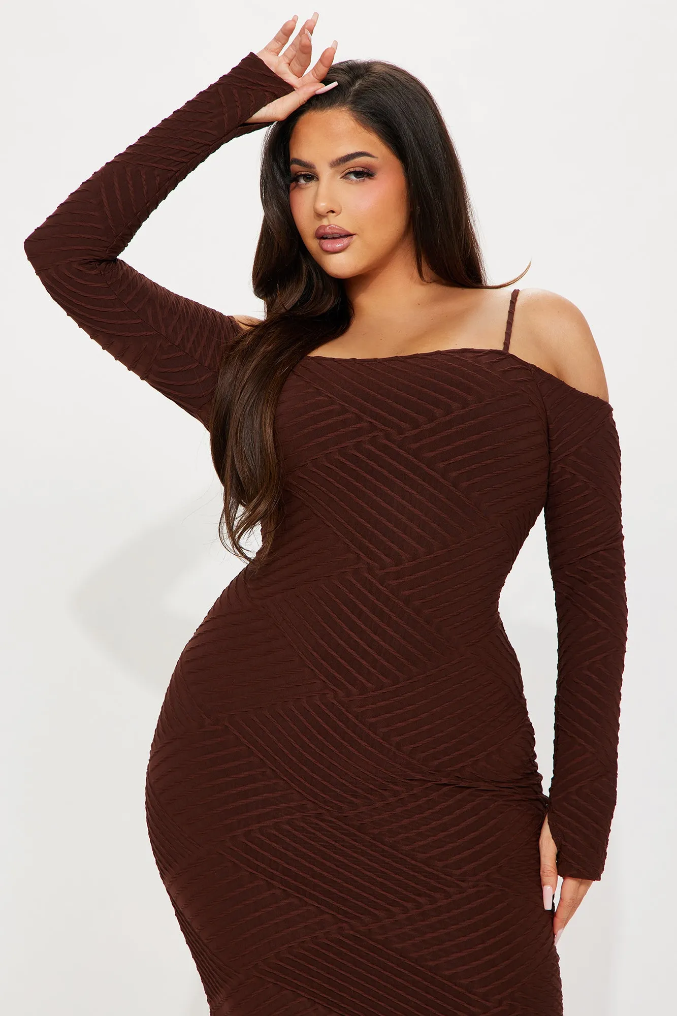 Paola Textured Midi Dress - Chocolate