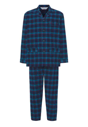 Pijama Hombre Invierno Largo Solapa Franela Cuadros - Azul 2804_33