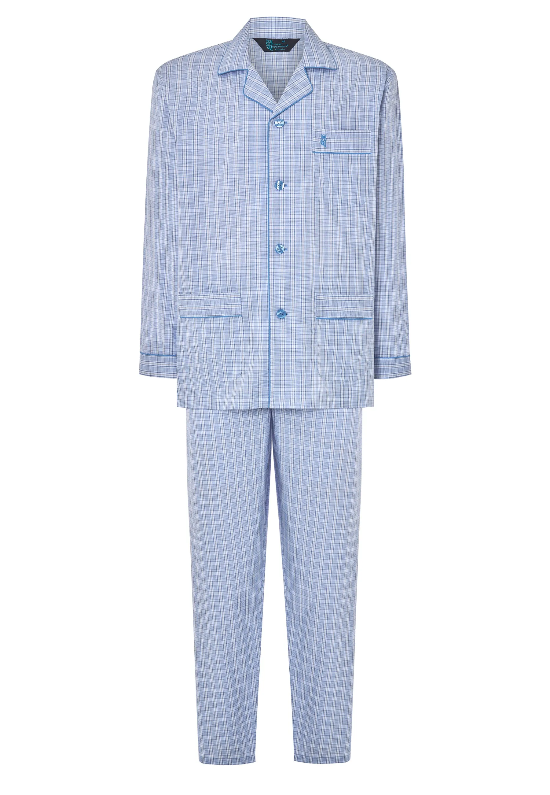 Pijama Hombre Largo Solapa Popelín Cuadros - Azul 1528_30