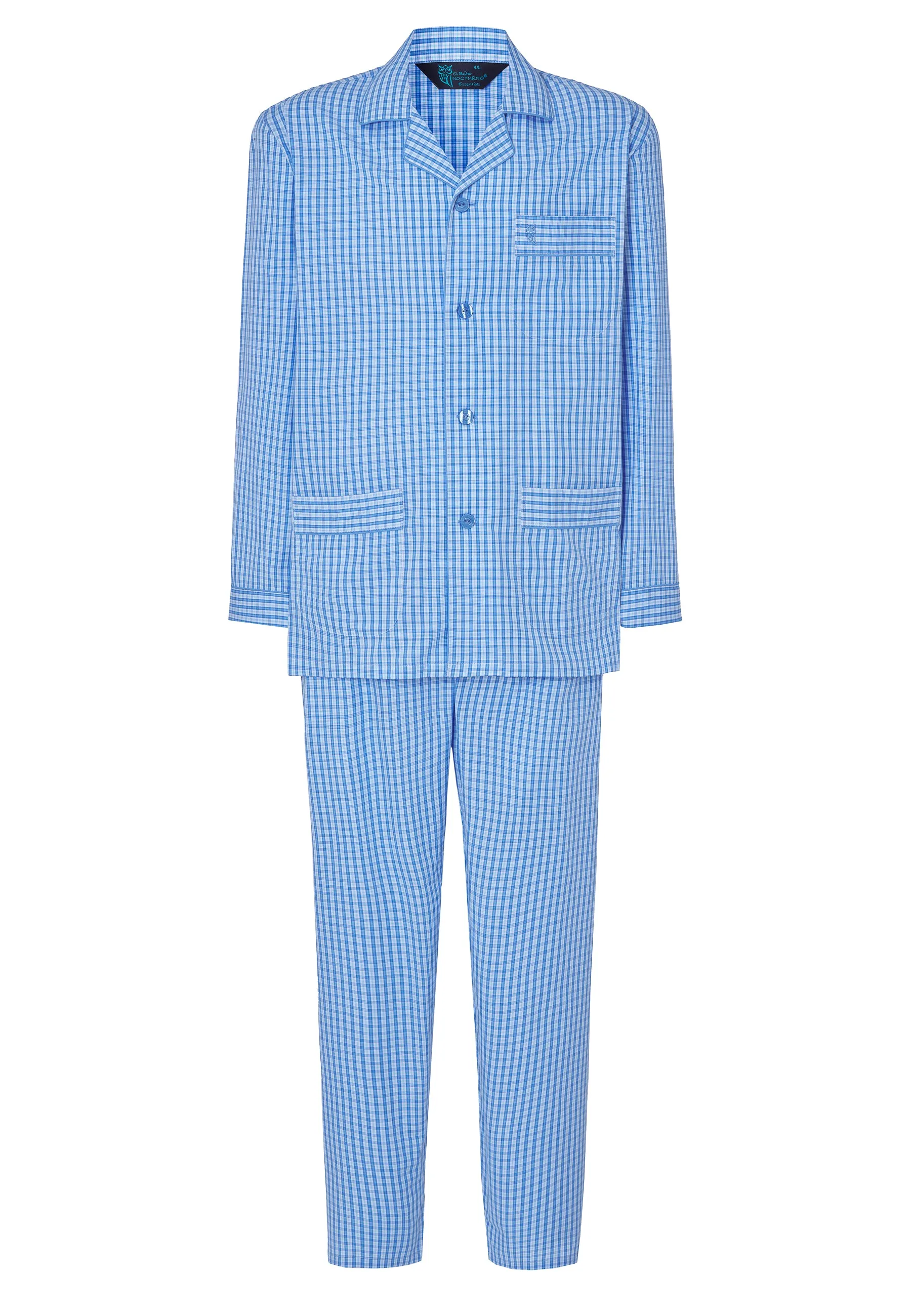 Pijama Hombre Largo Solapa Popelín Cuadros - Azul 1536_36