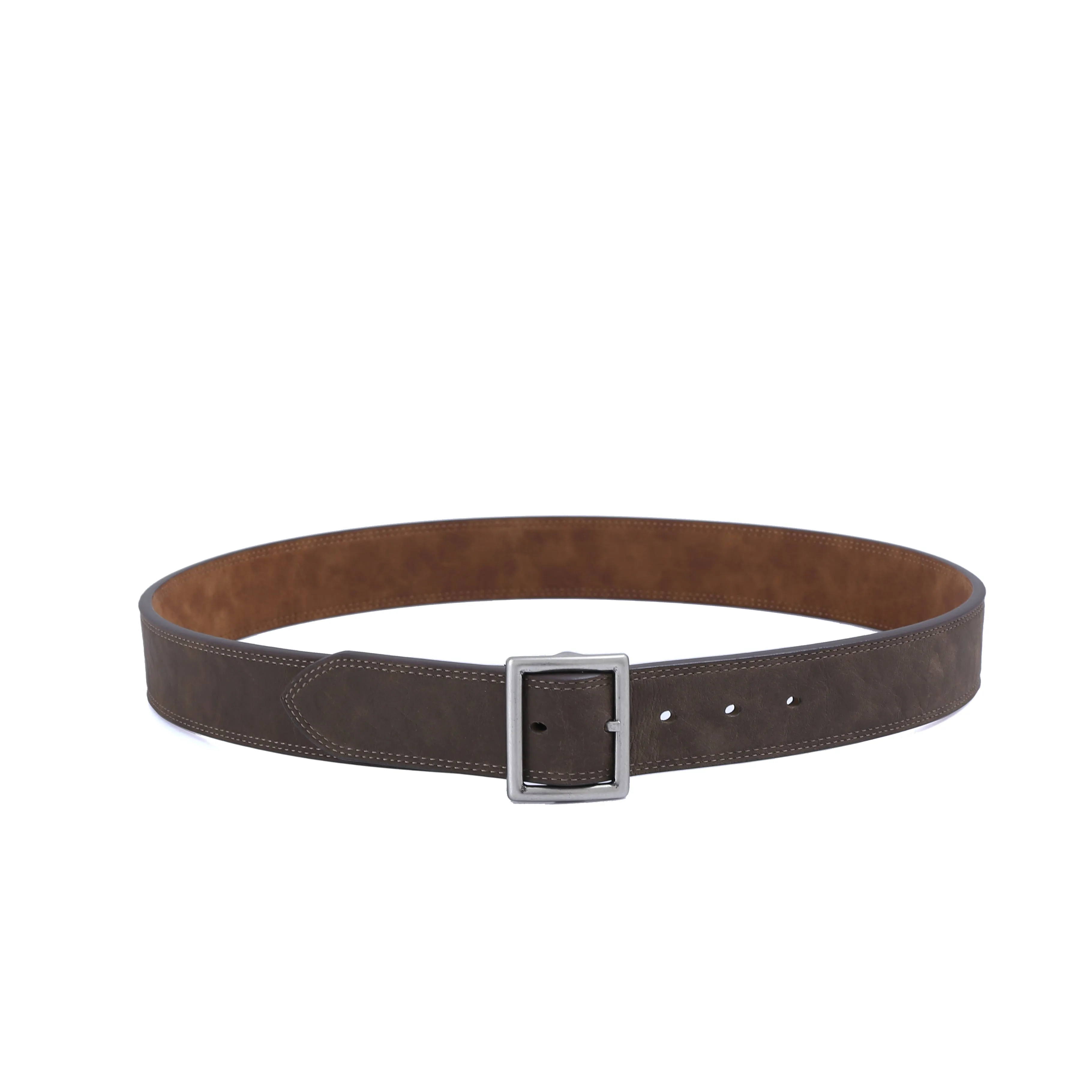 PRE-ORDER NOW! Center Bar Reversible Vegan Belt with Antique Silver Brass Buckle - Rustic Brown / Sequoia