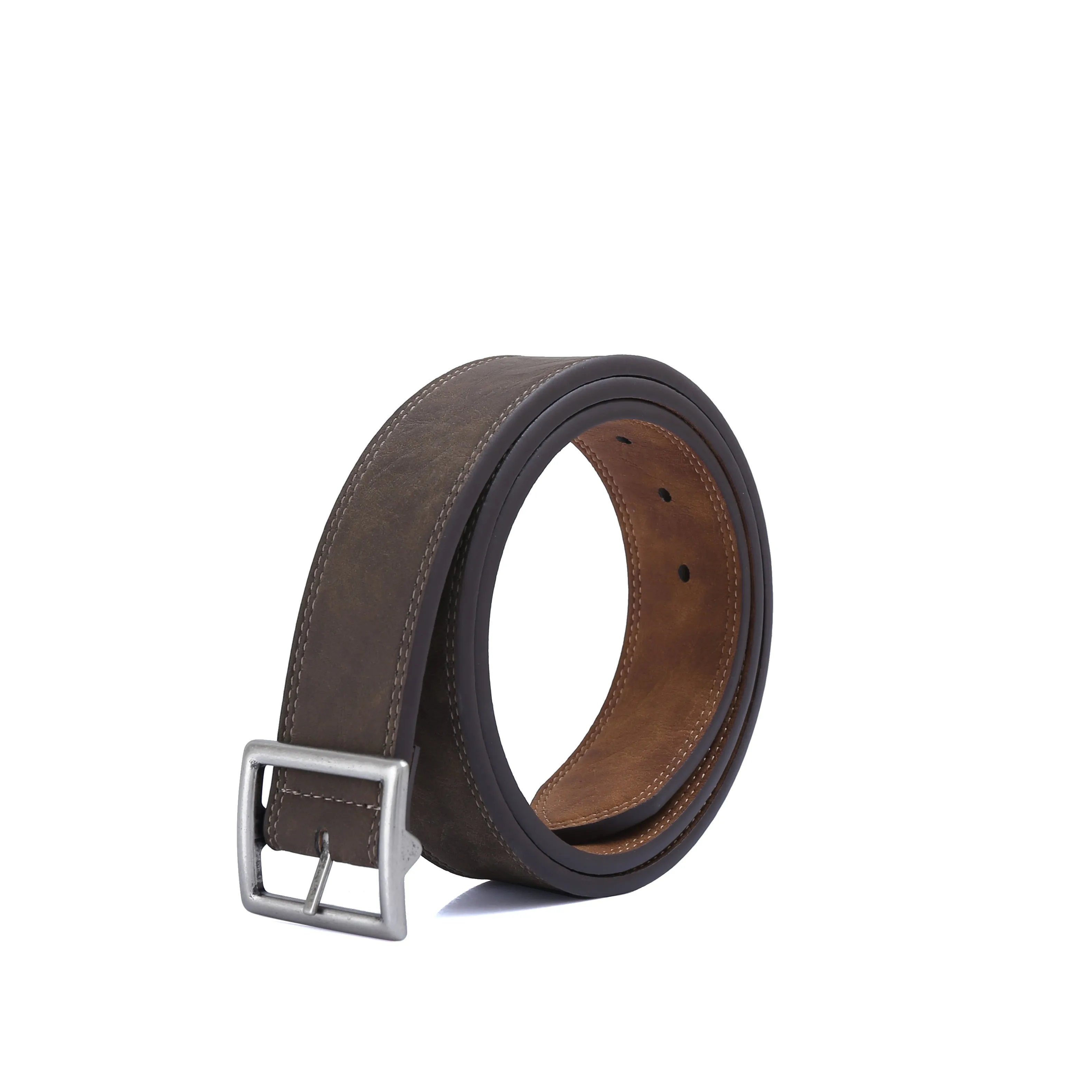 PRE-ORDER NOW! Center Bar Reversible Vegan Belt with Antique Silver Brass Buckle - Rustic Brown / Sequoia