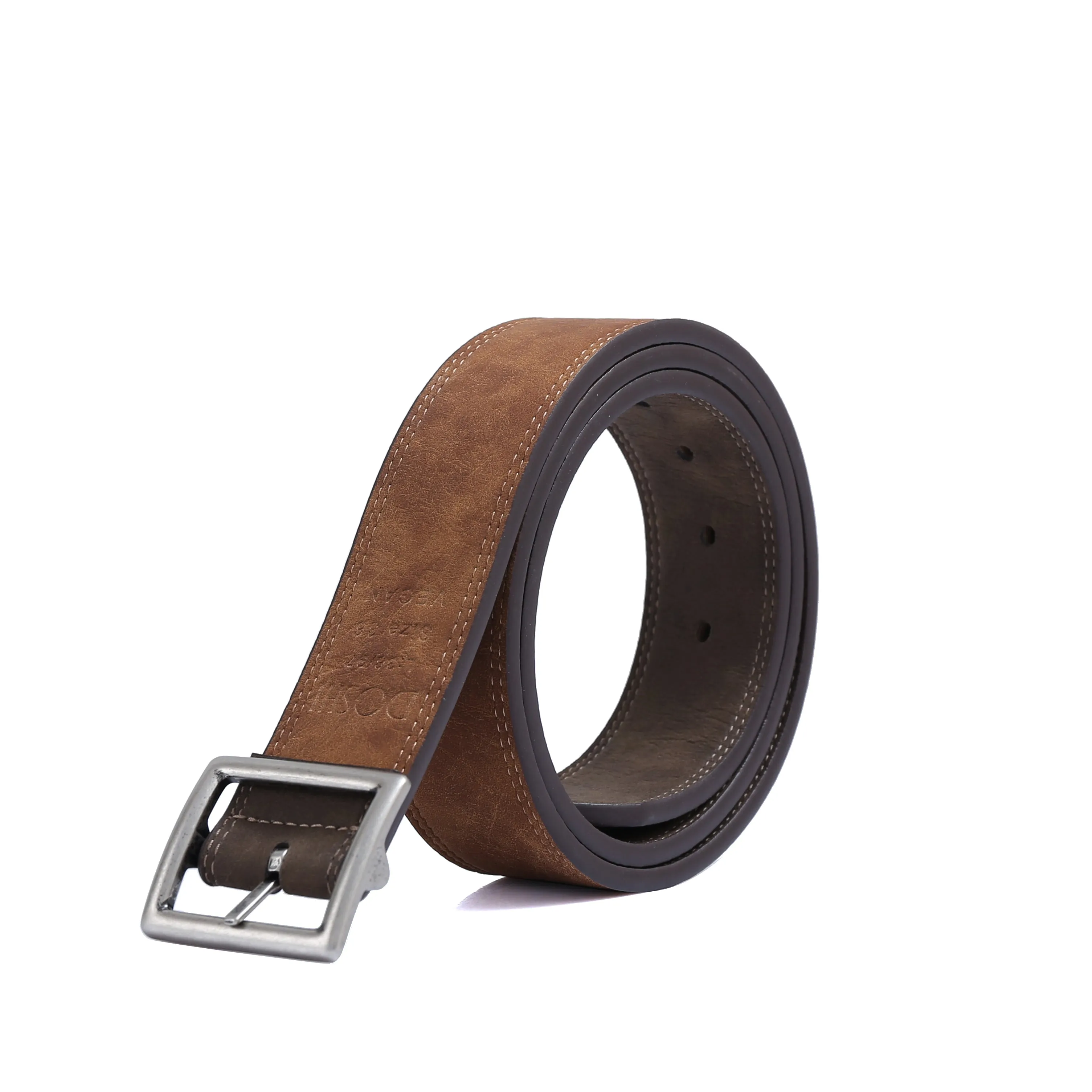 PRE-ORDER NOW! Center Bar Reversible Vegan Belt with Antique Silver Brass Buckle - Rustic Brown / Sequoia