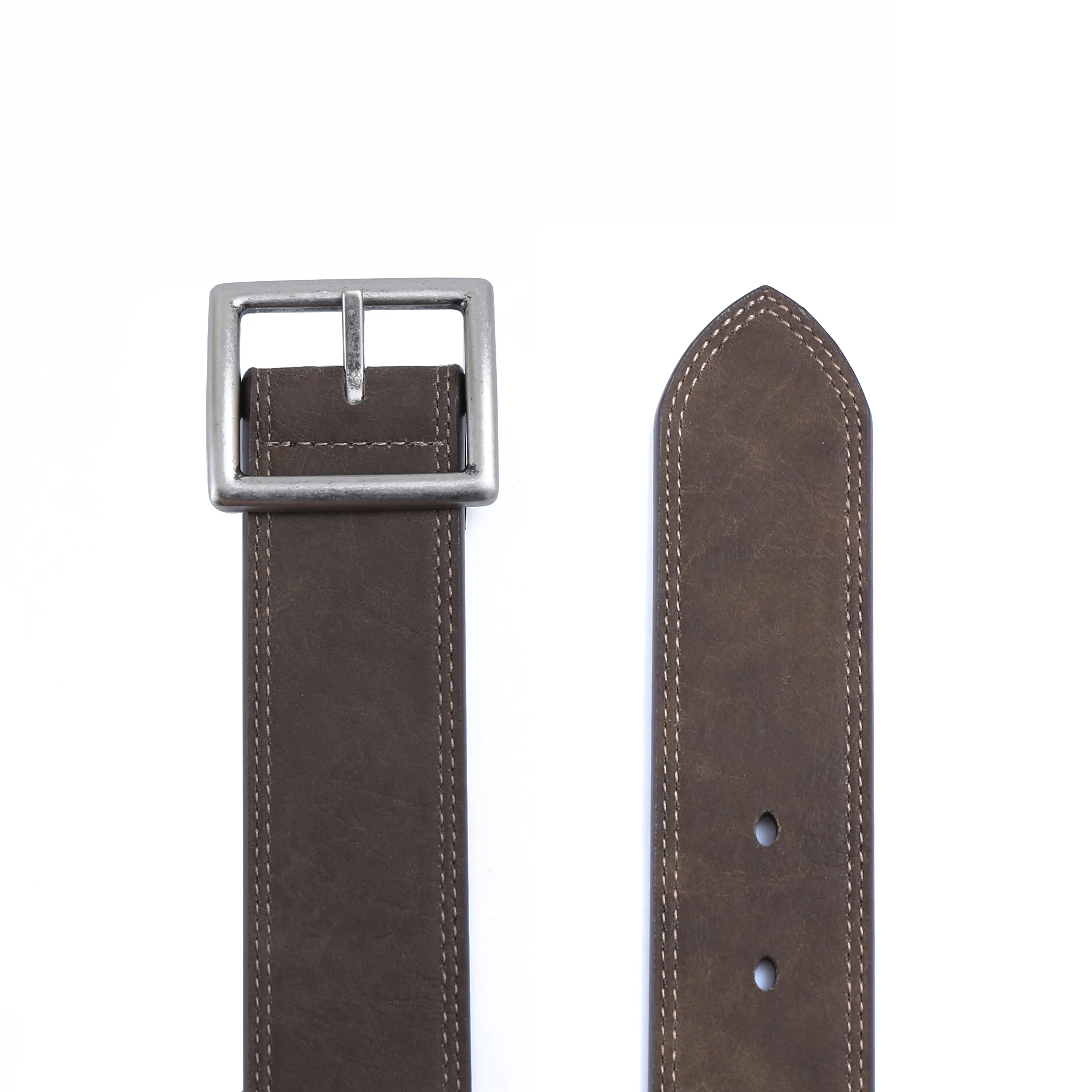 PRE-ORDER NOW! Center Bar Reversible Vegan Belt with Antique Silver Brass Buckle - Rustic Brown / Sequoia