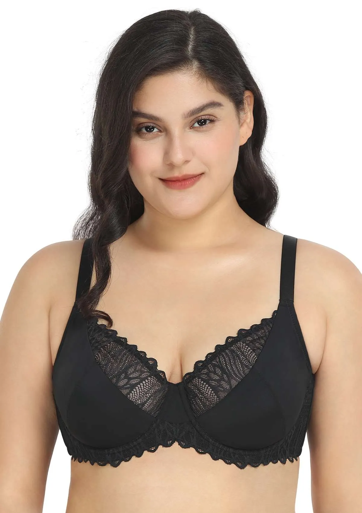 Pretty Secrets Black Lace Trim Full Coverage Underwire Bra Set