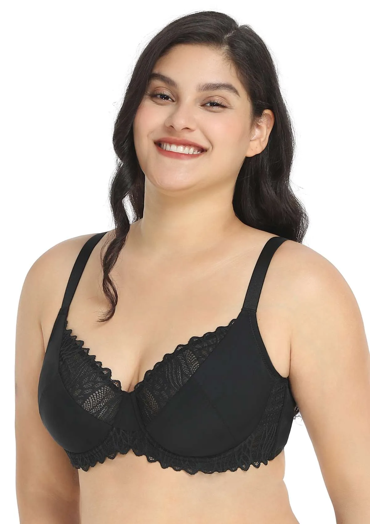 Pretty Secrets Black Lace Trim Full Coverage Underwire Bra Set