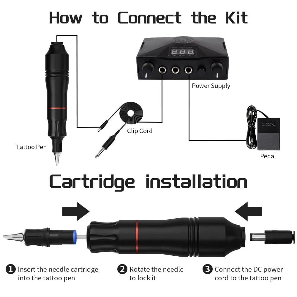 Professional Tattoo Kit Set Permanent Makeup Kit Rotary Machines Tattoo Power Supply Tattoo Needles Ink Complete Tools Supplies