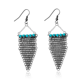 Repurposed Shark Chainmail Suit Earrings with Turquoise