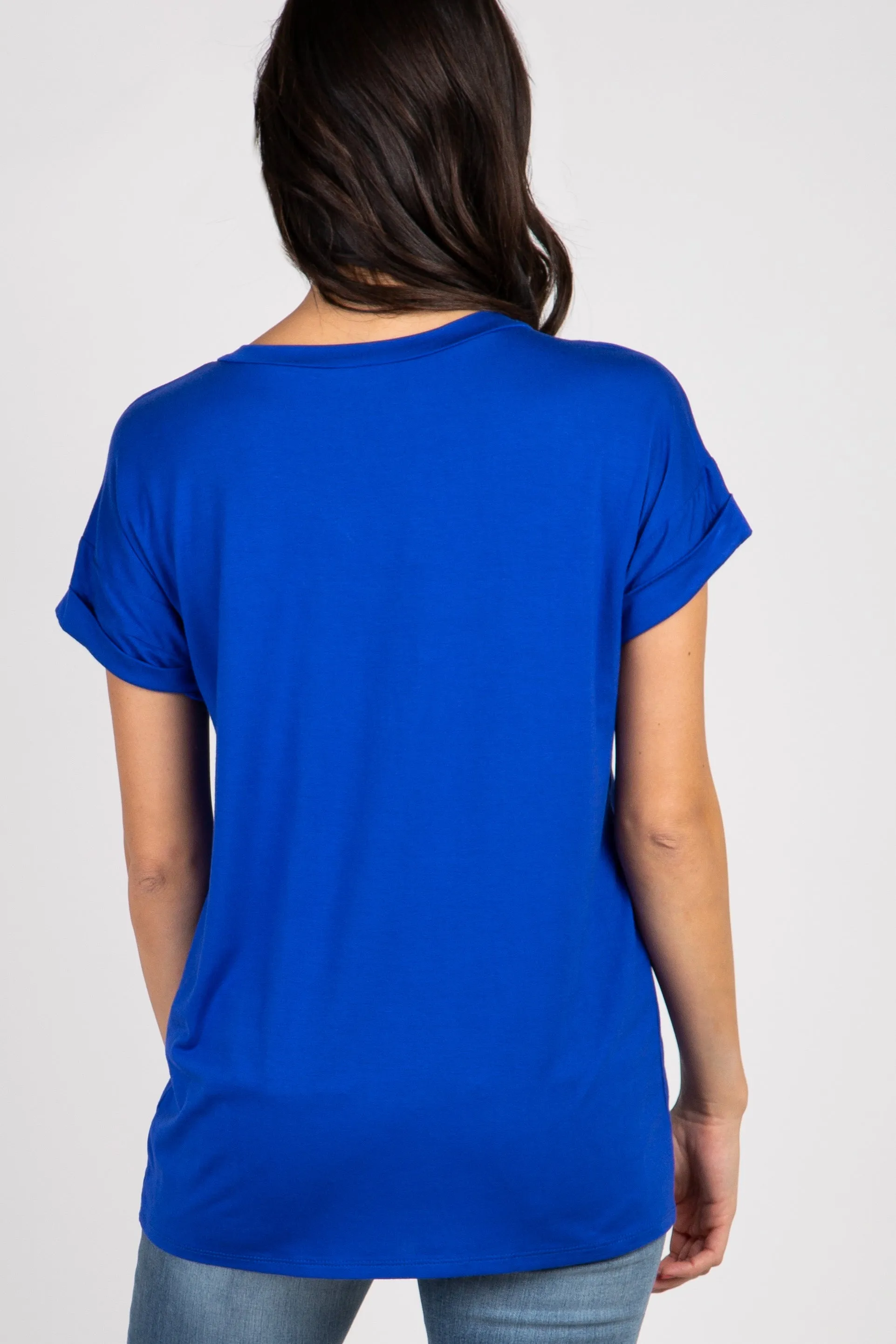 Royal Blue V-Neck Pocket Accent Top