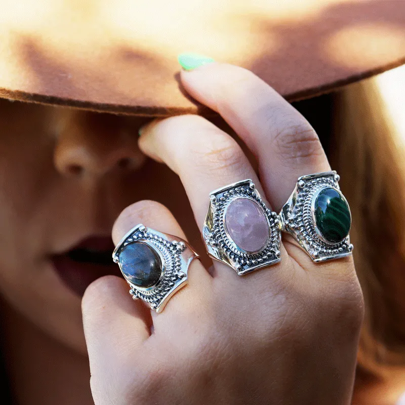 Saddle Rose Quartz Bohemian Ring