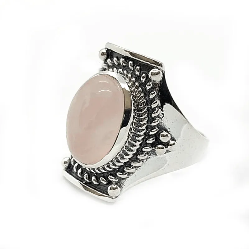 Saddle Rose Quartz Bohemian Ring