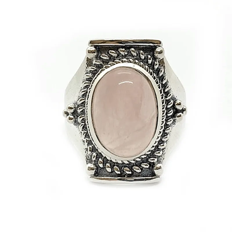 Saddle Rose Quartz Bohemian Ring