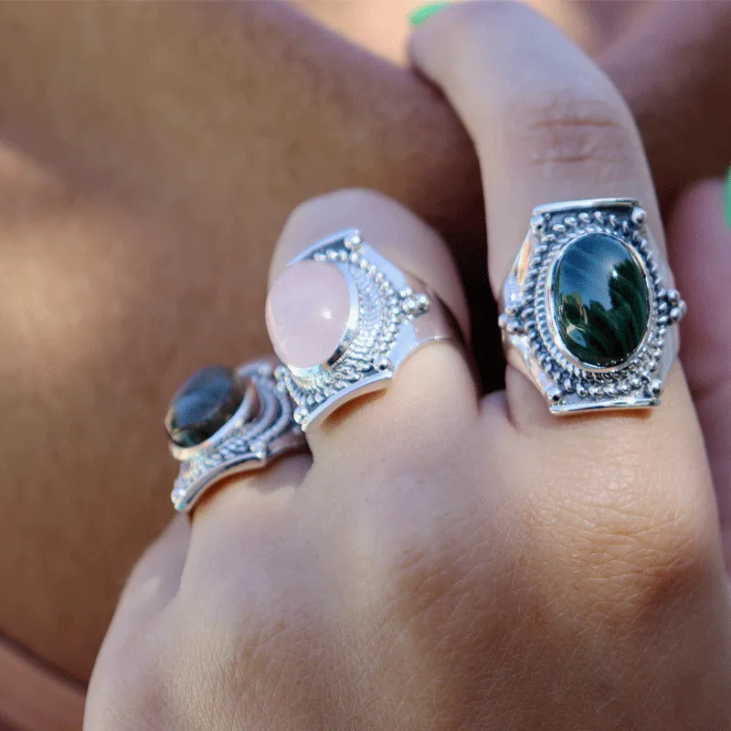 Saddle Rose Quartz Bohemian Ring