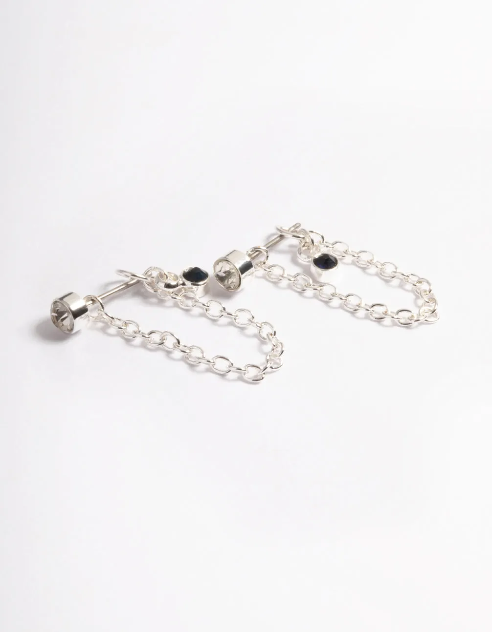 Silver Diamante Chain Front & Back Earrings