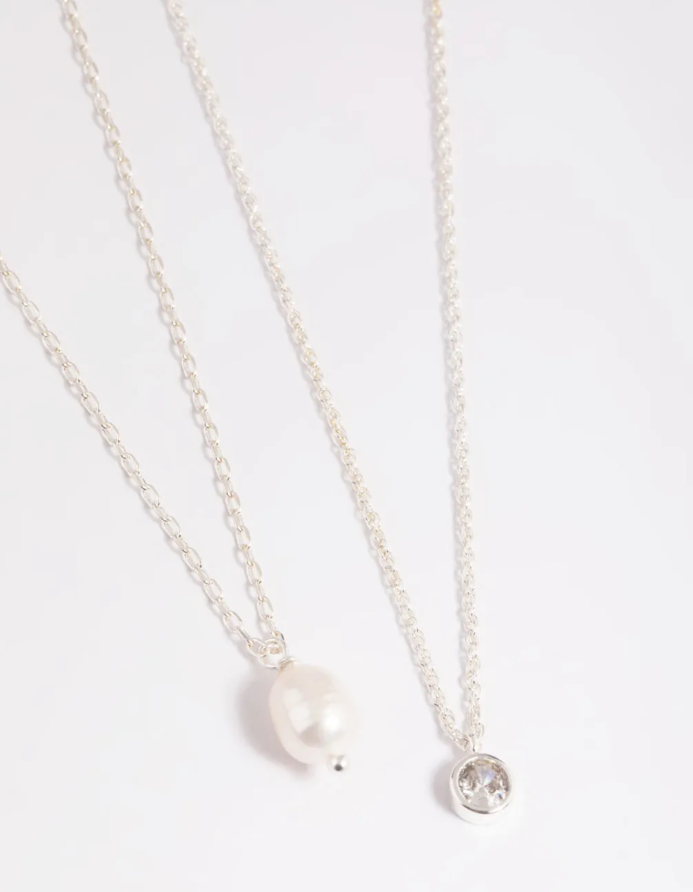 Silver Plated Freshwater Pearl & Cubic Zirconia 'Mini Me' Necklace Set