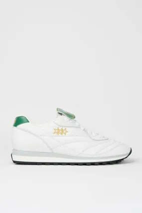 Sneakers uomo Pitch in pelle bianca e verde con stelle cucite oro