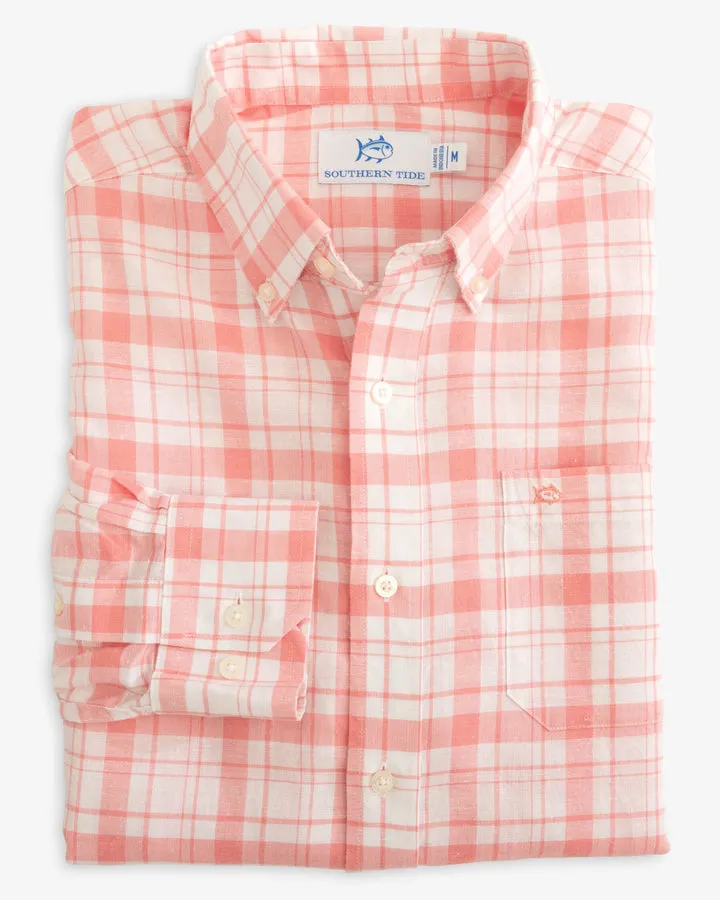 Southern Tide Men's Headland Moultrie Plaid Long Sleeve Sport Shirt - Flamingo Pink