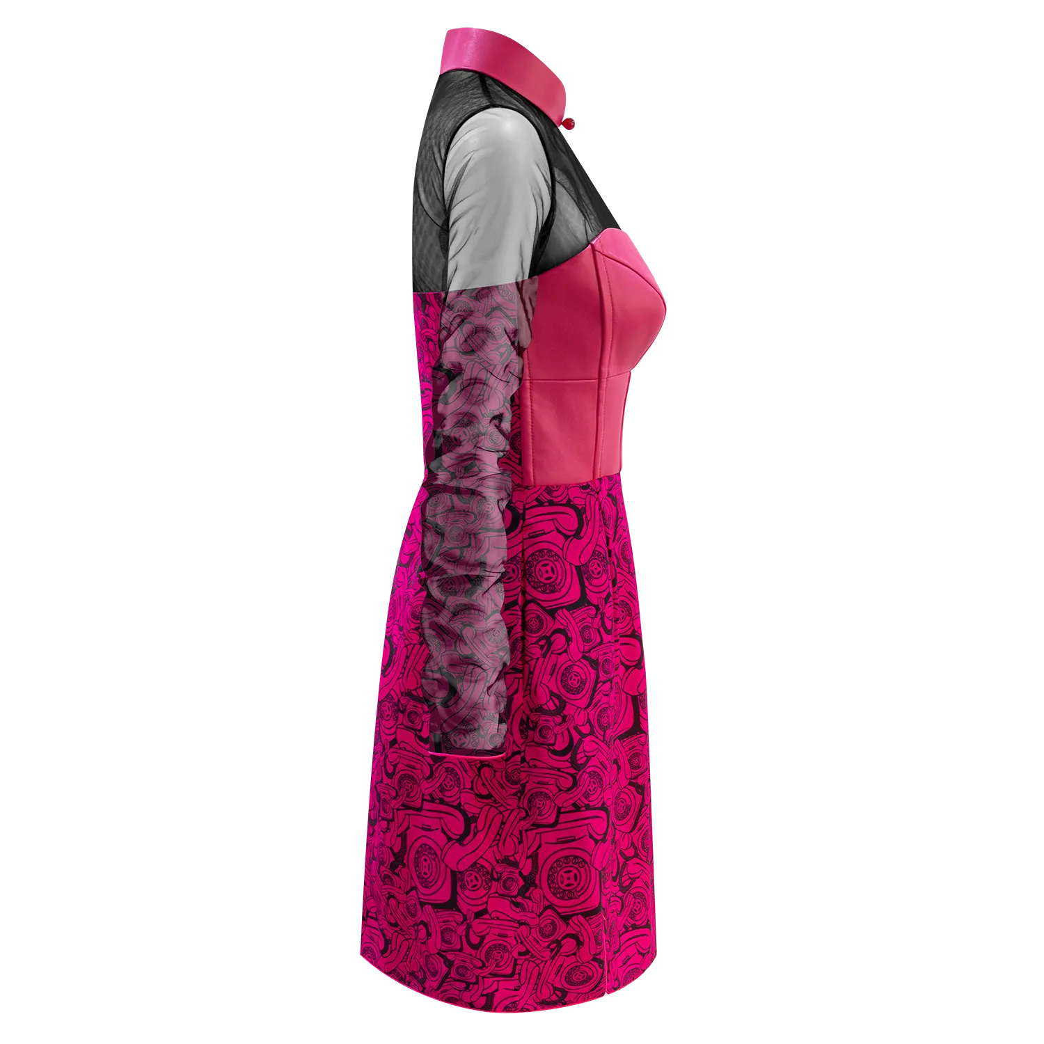 SPARKLE BY KAREN CHAN x  HK Heritage Museum【ROTARY TELEPHONE】100% Silk & Leather Black pink Cheongsam Party Dress (我愛紫紅) (電話)