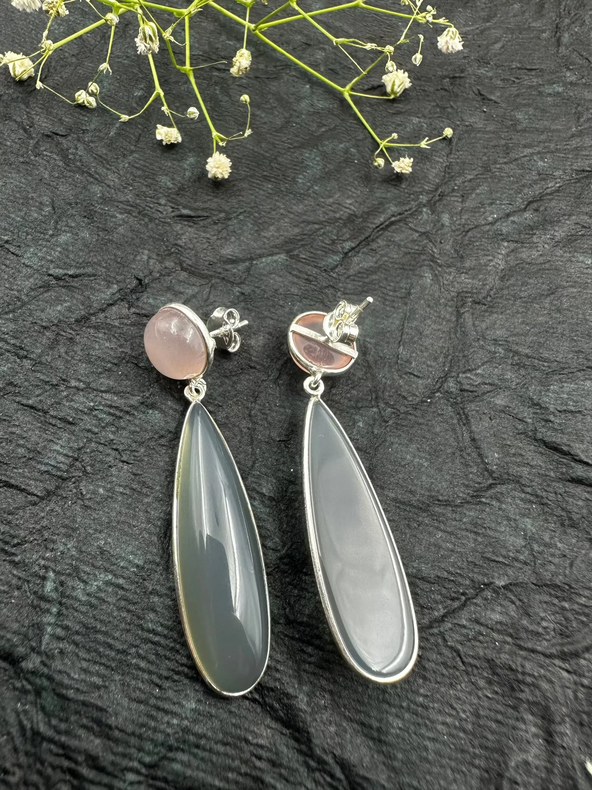 The Rose Quartz Silver Gemstone Earrings