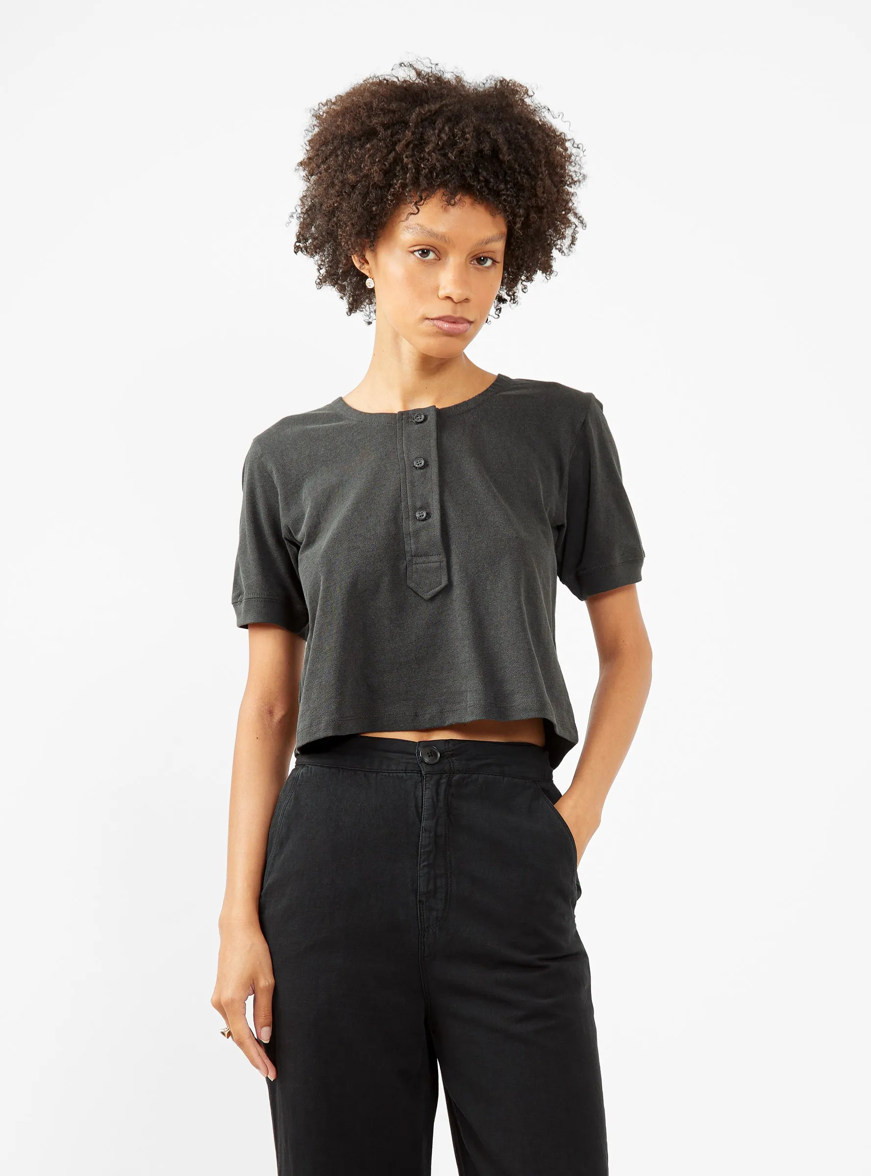 The Scoop Henley Top Washed Black