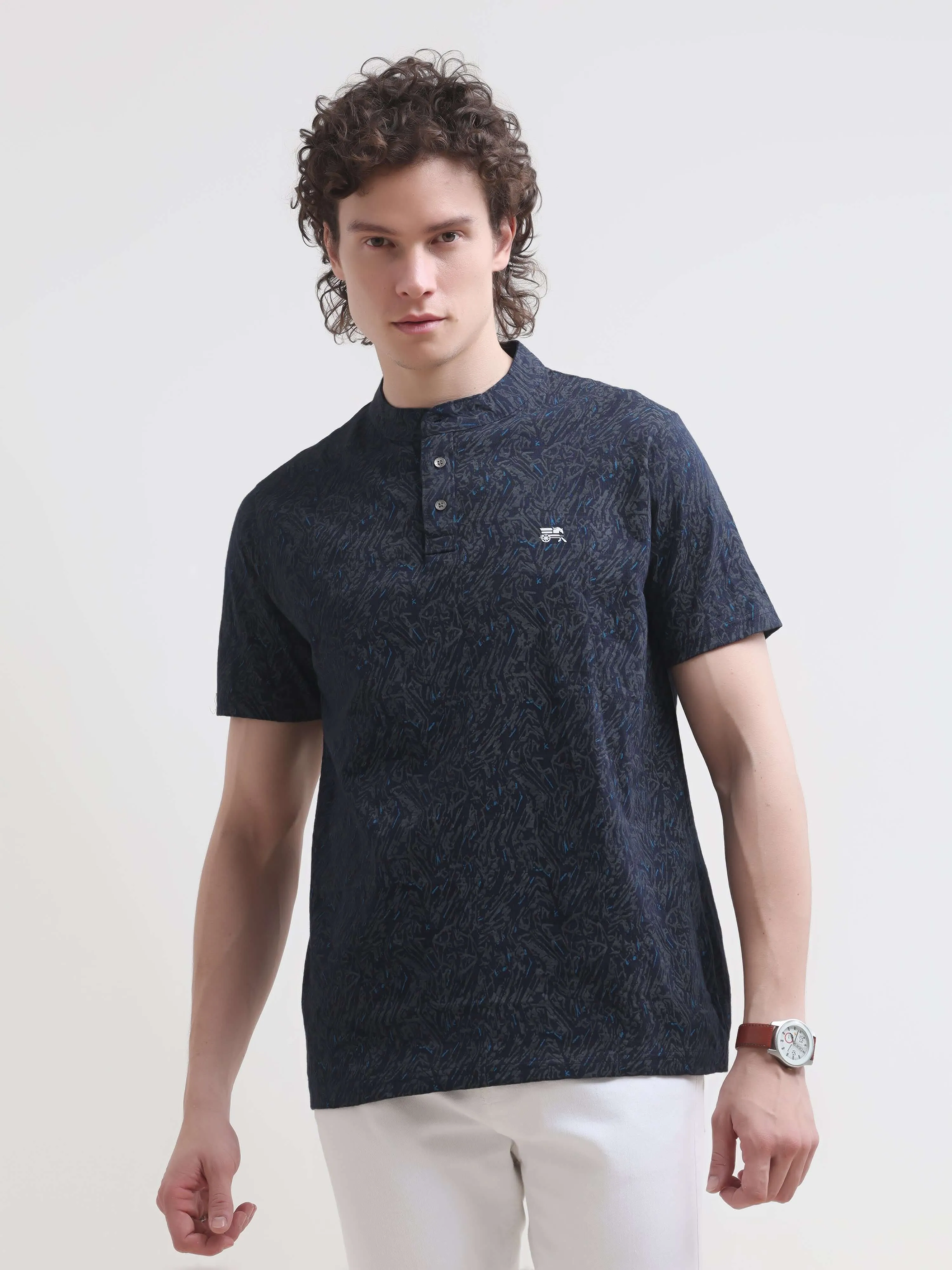 Trib tropical blue henley tshirt