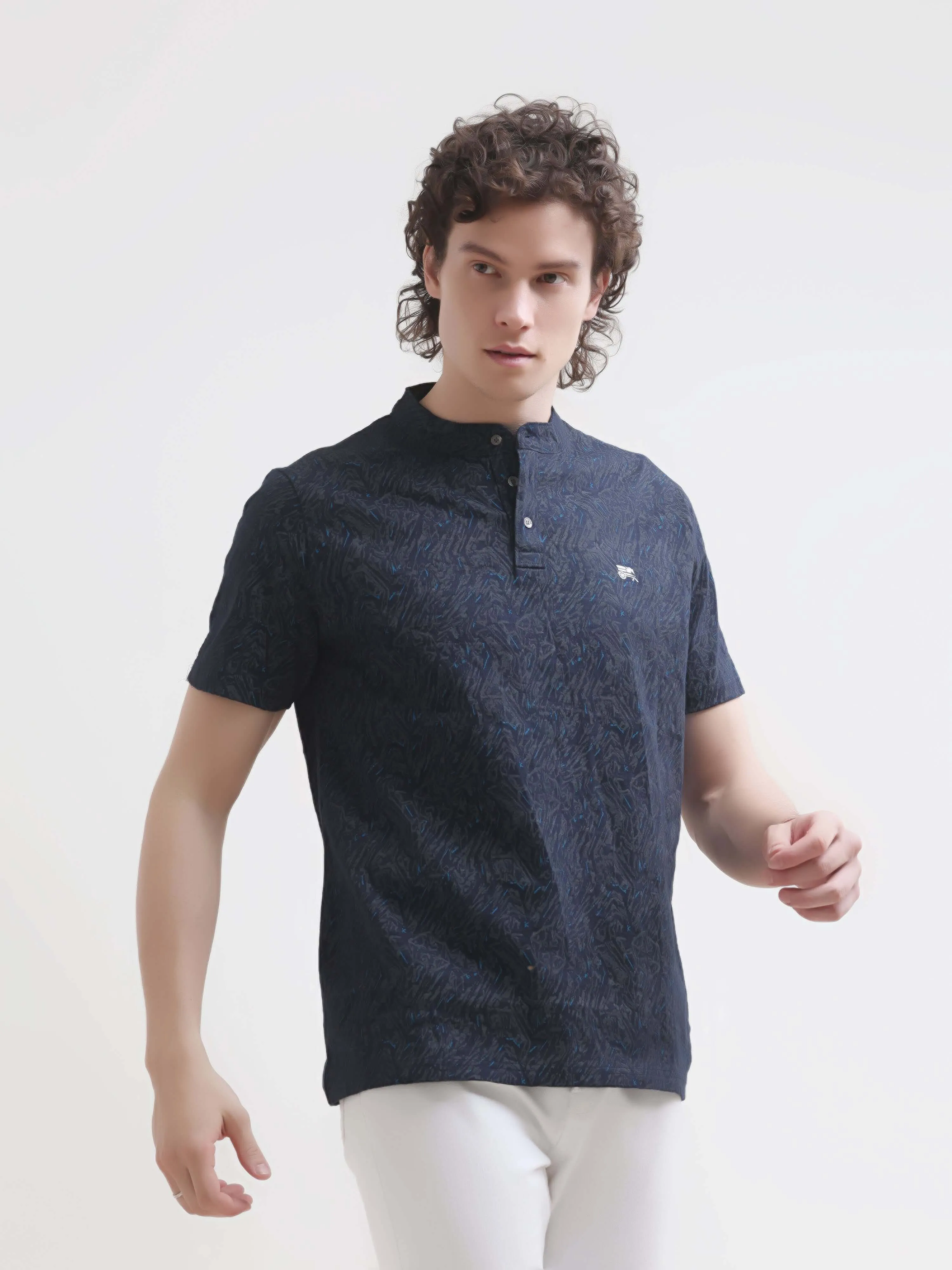 Trib tropical blue henley tshirt