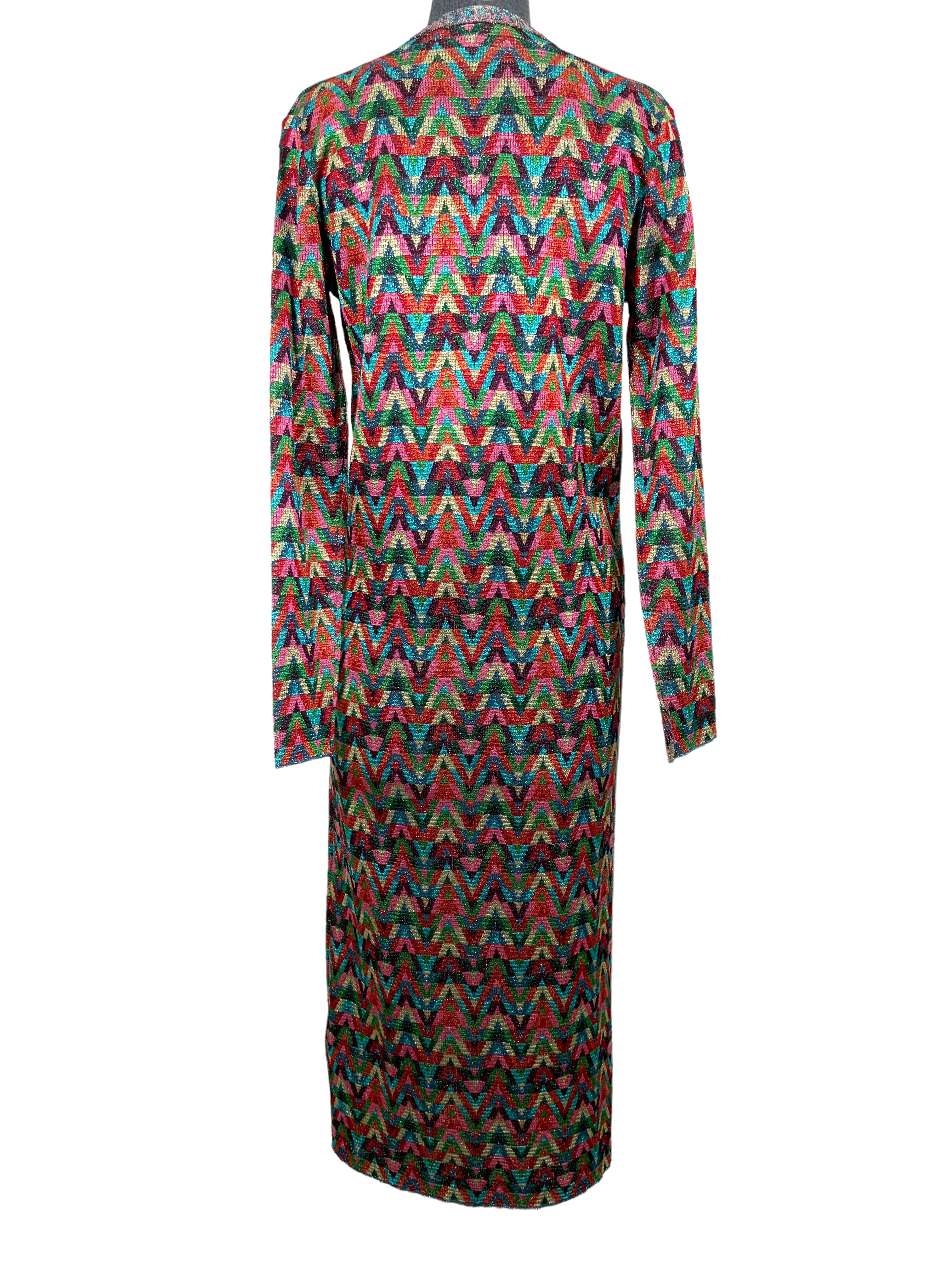 VALENTINO Jacquard Optical Pattern Lurex Long Cardigan Size S