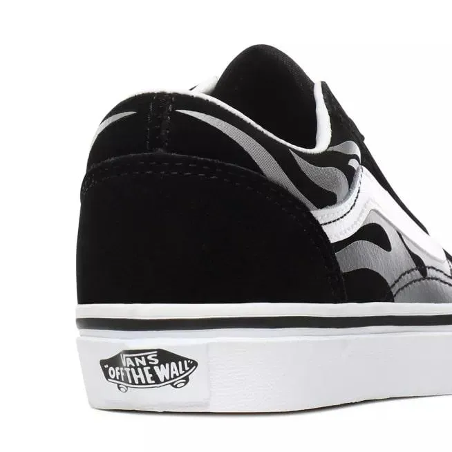 Vans boys' sneakers shoe in canvas and suede with gray flames Old Skool VN0A4UHZWKJ1 black-white