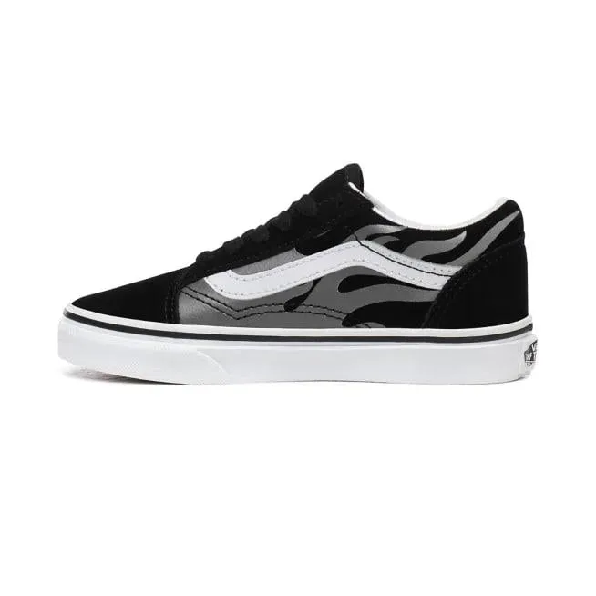 Vans boys' sneakers shoe in canvas and suede with gray flames Old Skool VN0A4UHZWKJ1 black-white