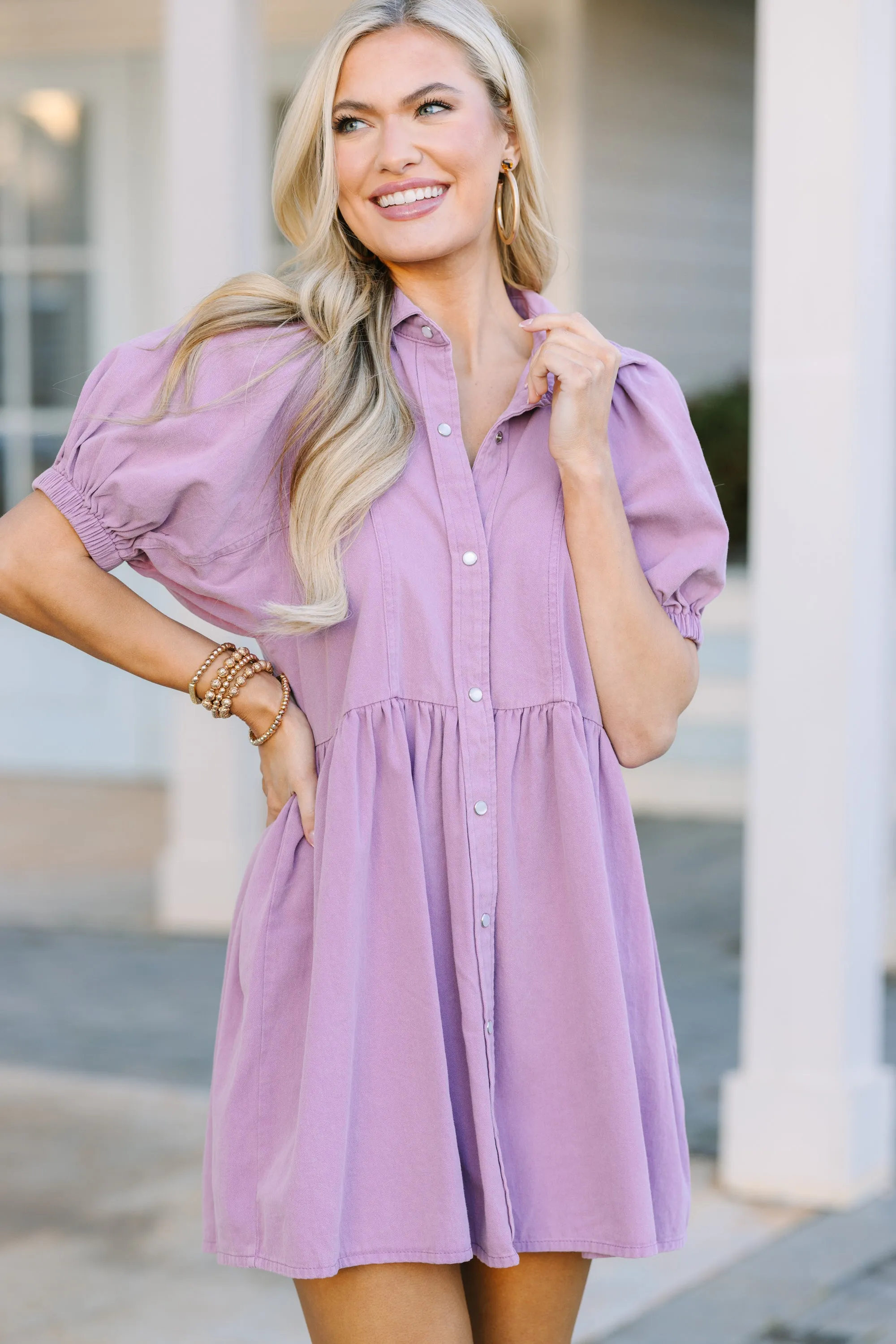 Well Known Lavender Denim Babydoll Dress