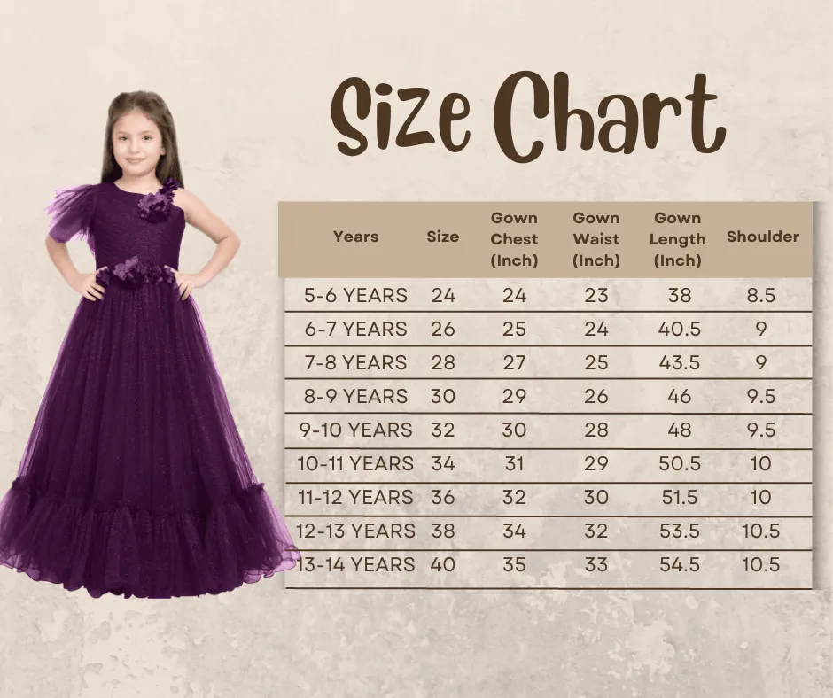 Wine Coloured Imported Net One Side Shoulder Pattern Gown For Girls