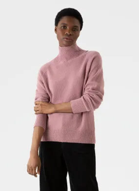 Women's Lambswool Funnel Neck Jumper in Vintage Pink